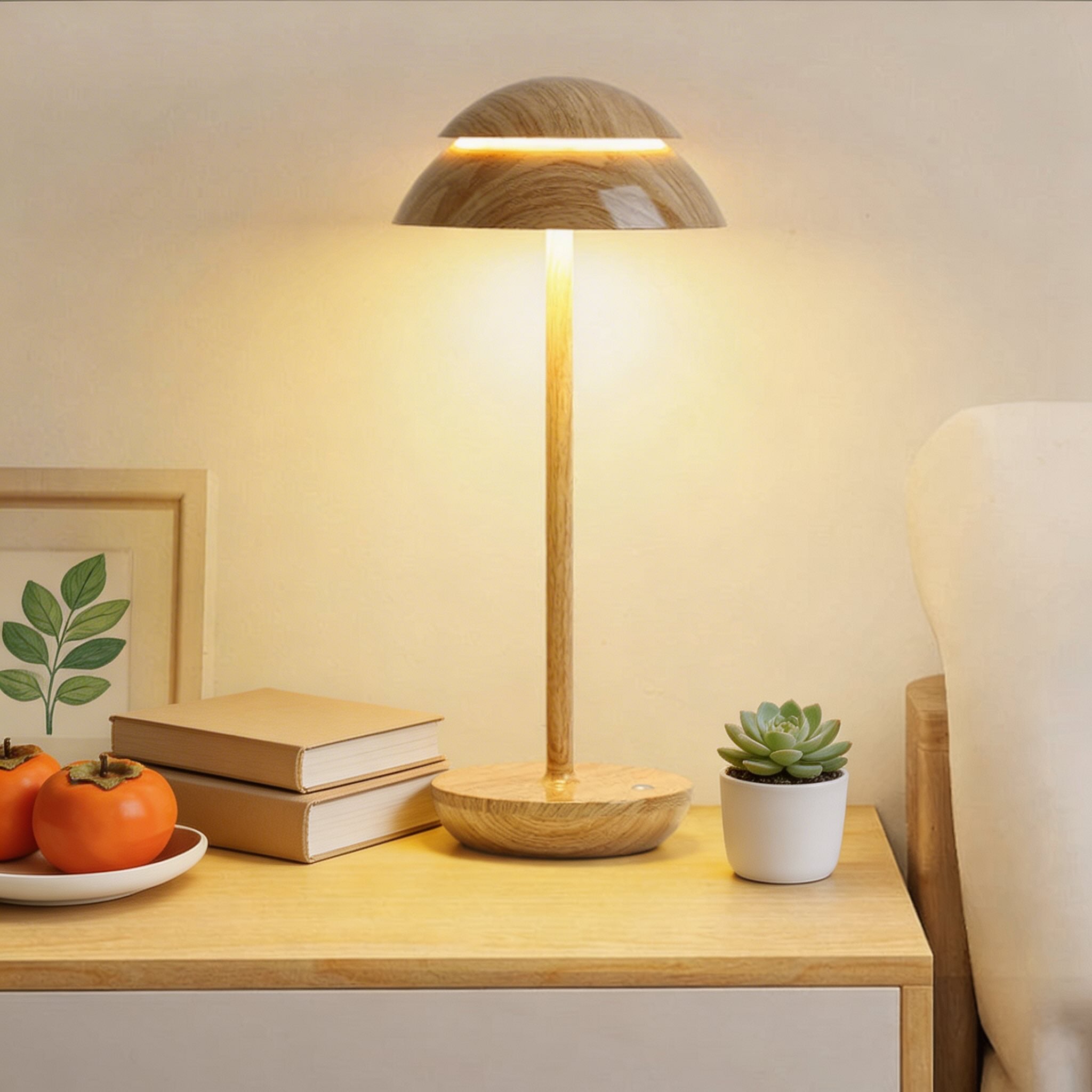 Lampă de masă modernă în formă de ciupercă, fără fir, din metal, cu LED reglabil, control tactil și 3 temperaturi de culoare | ribuella
