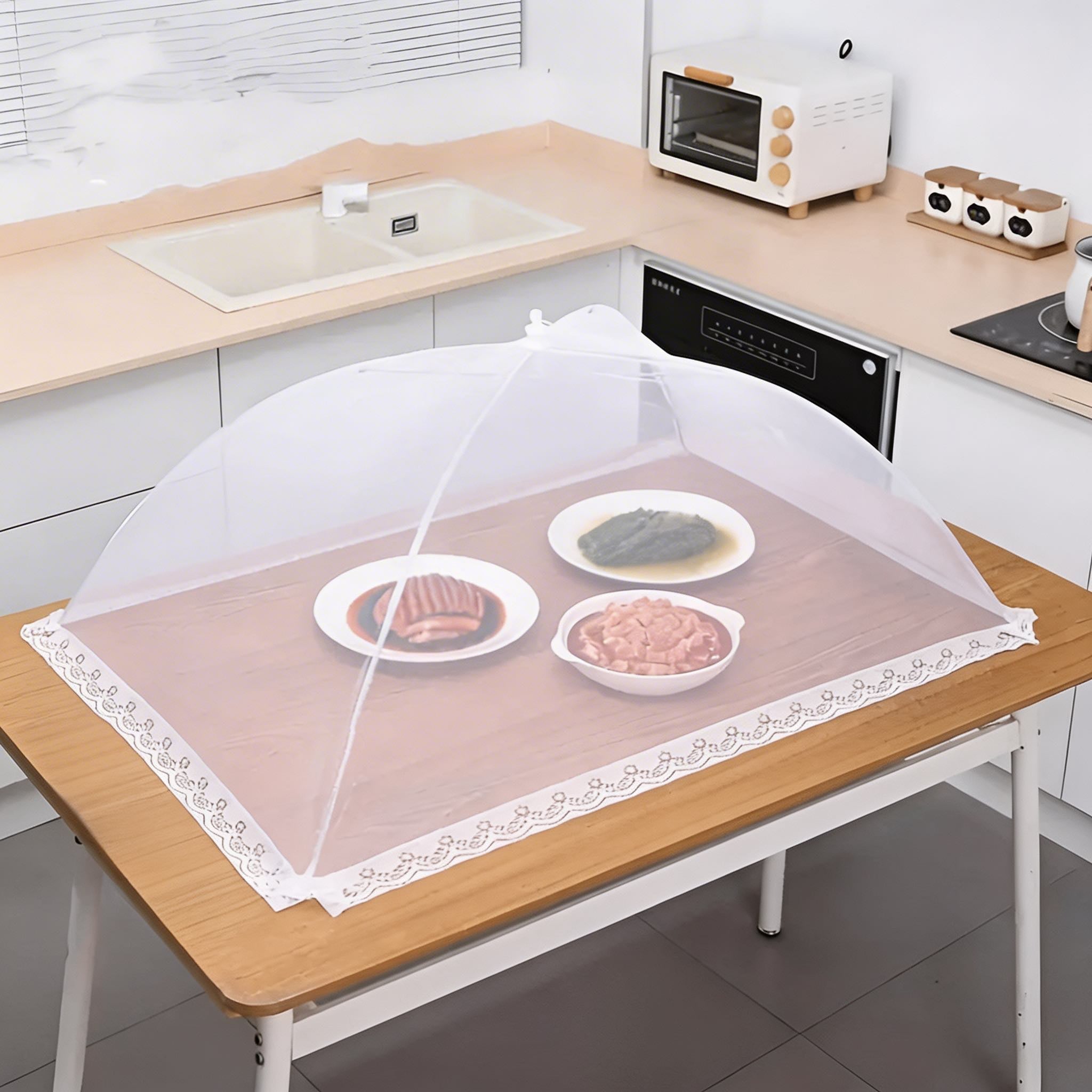 Modern Pop-Up Food Protector with Zinc-Plated Steel Frame and Durable Polyester Mesh for Outdoor Dining | ribuella