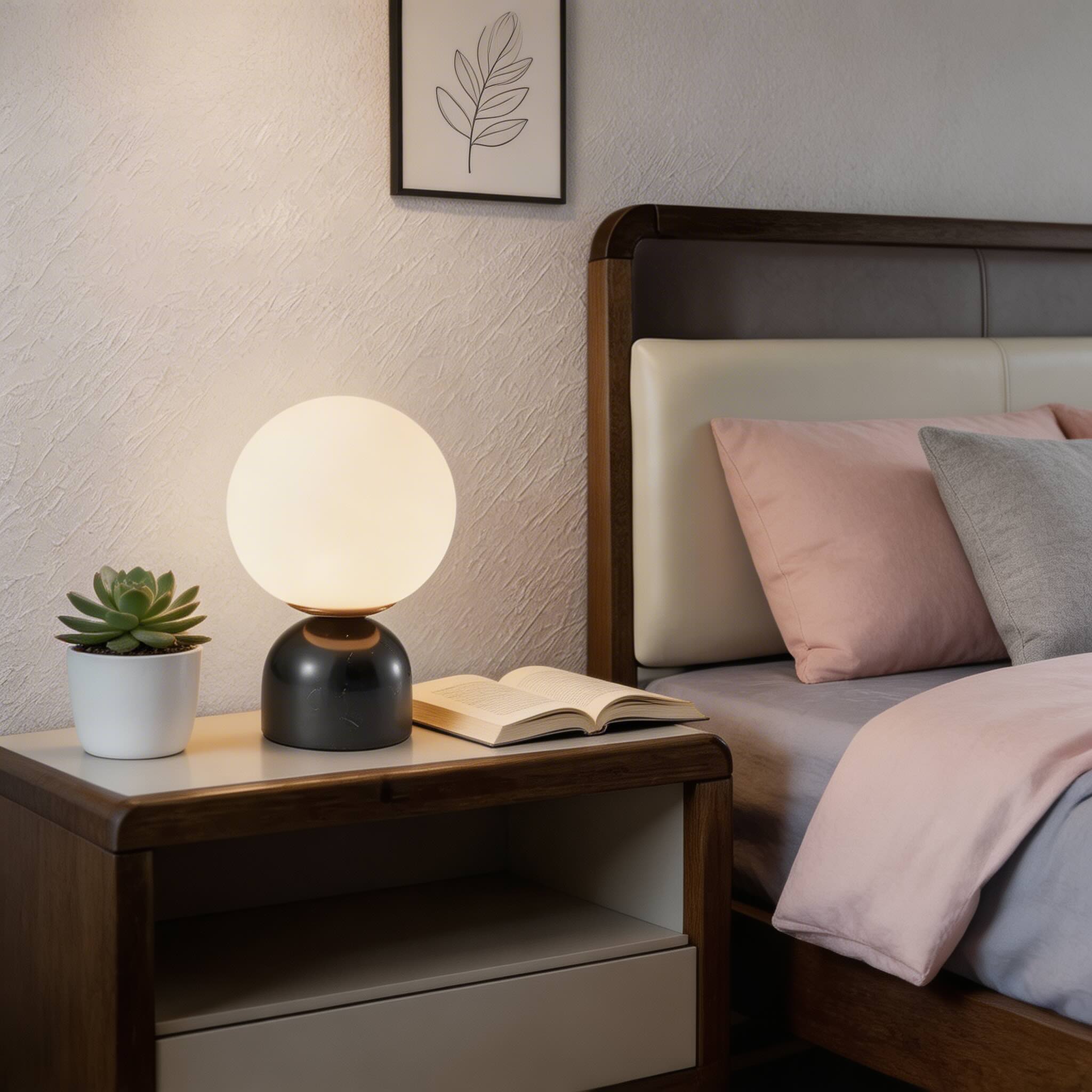 Lampada da tavolo moderna con base in marmo, paralume in vetro e illuminazione a LED per camera da letto e scrivania | ribuella