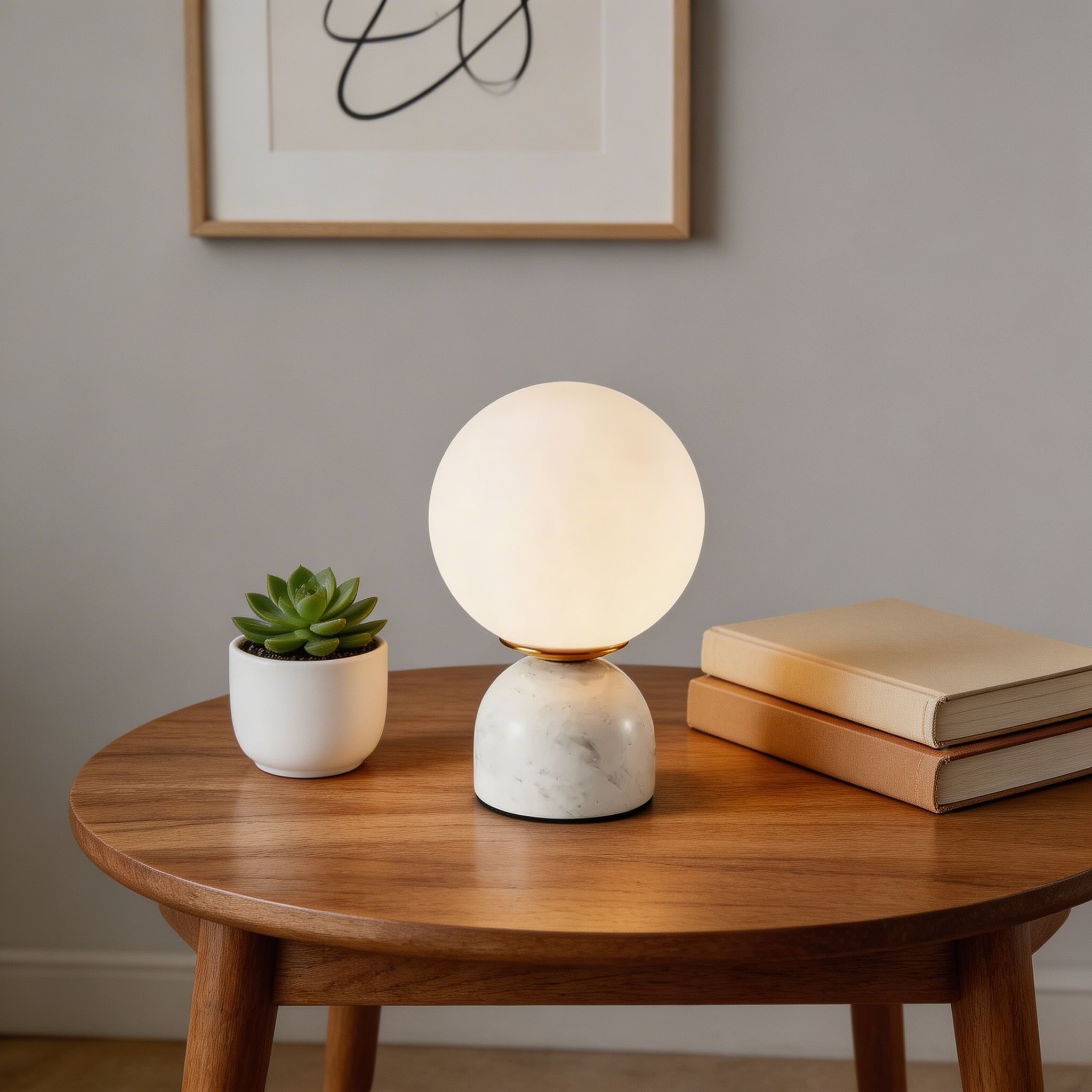 Lampada da tavolo moderna con base in marmo, paralume in vetro e illuminazione a LED per camera da letto e scrivania | ribuella