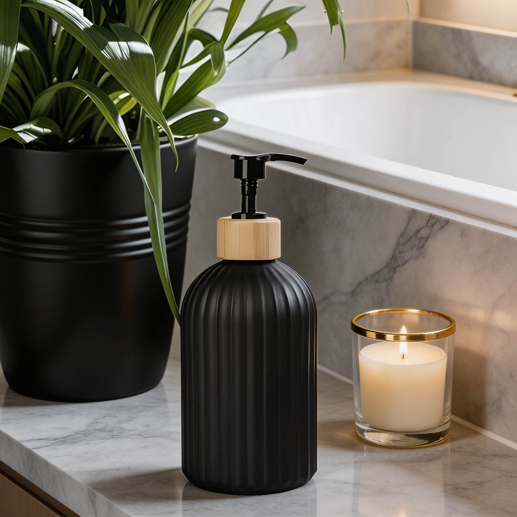 Modern Black Soap Dispenser with Pump Durable Plastic 16.9 fl oz for Kitchen and Bathroom Use | ribuella