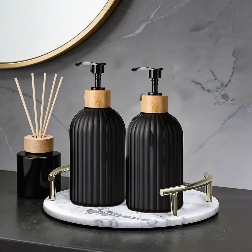 Modern Black Soap Dispenser with Pump Durable Plastic 16.9 fl oz for Kitchen and Bathroom Use | ribuella