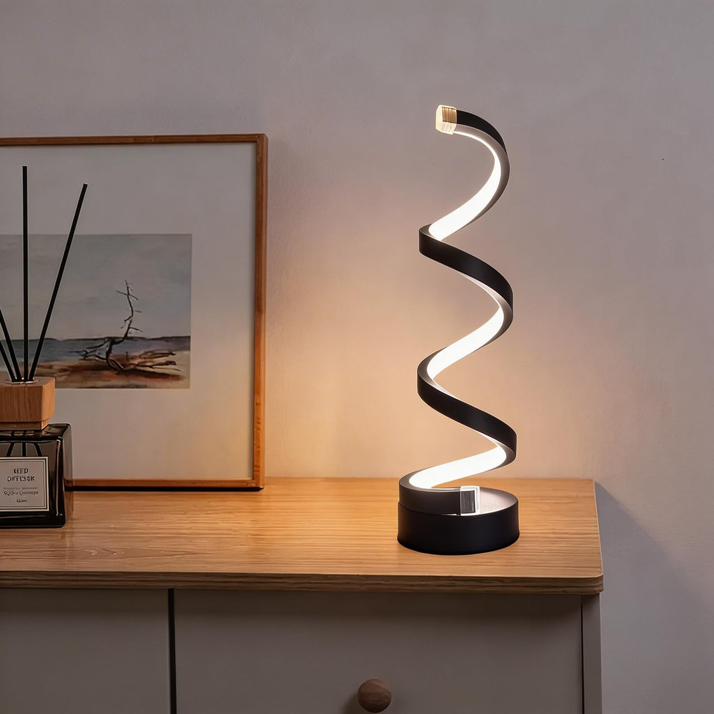 Modern Spiral Bedside Lamp USB Powered Dimmable Wrought Iron Touch Control Adjustable Light | ribuella