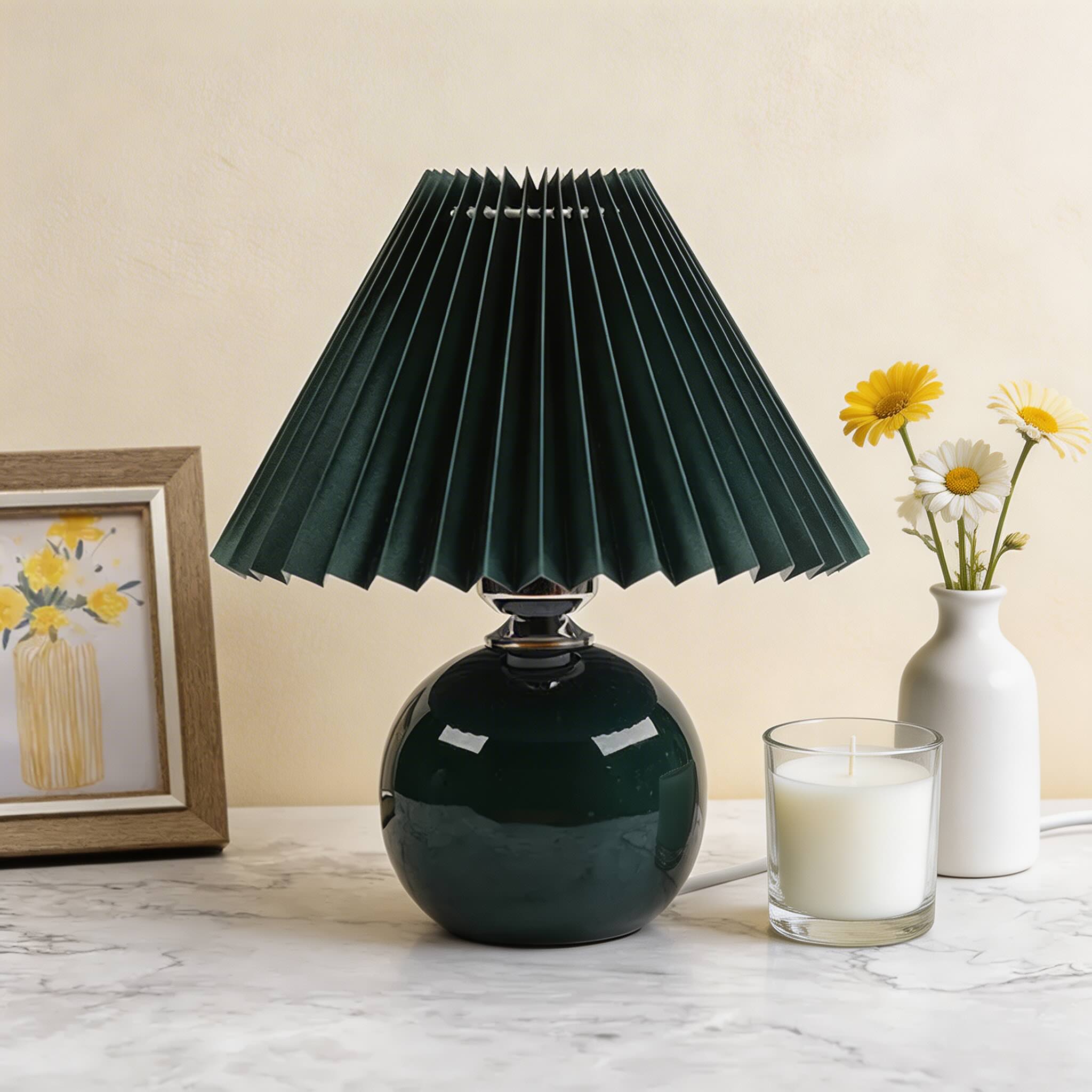 Candeeiro de mesa vintage com base de cerâmica, lâmpada LED E27 ajustável para quarto, mesa de cabeceira ou utilização junto à cama | ribuella
