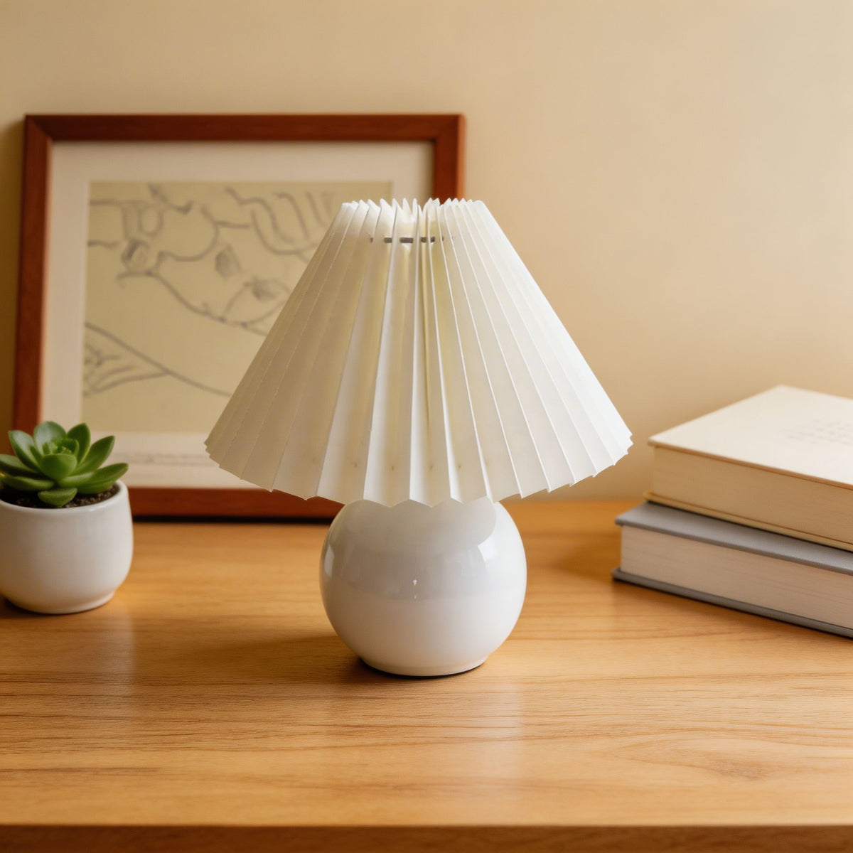 Candeeiro de mesa vintage com base de cerâmica, lâmpada LED E27 ajustável para quarto, mesa de cabeceira ou utilização junto à cama | ribuella
