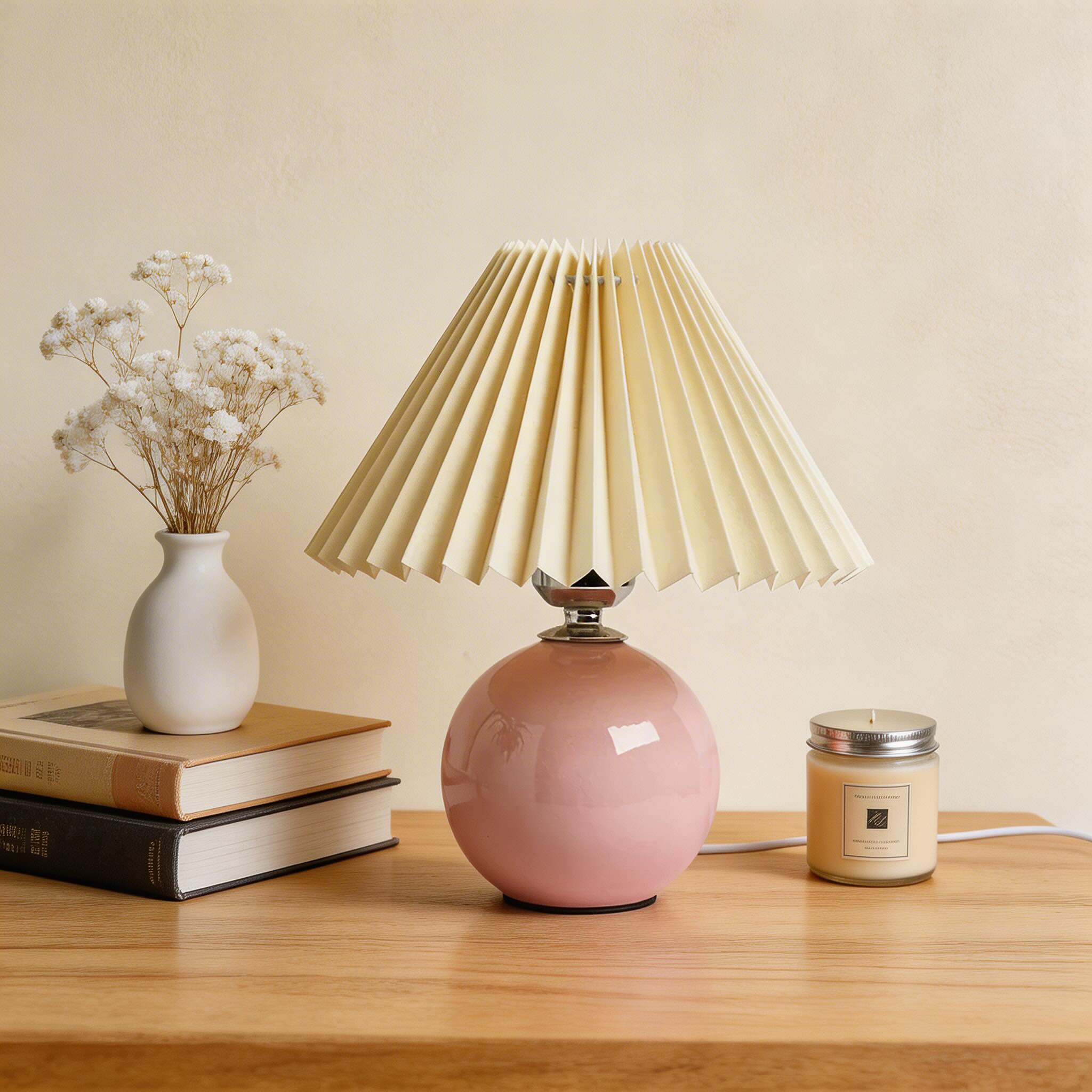 Candeeiro de mesa vintage com base de cerâmica, lâmpada LED E27 ajustável para quarto, mesa de cabeceira ou utilização junto à cama | ribuella