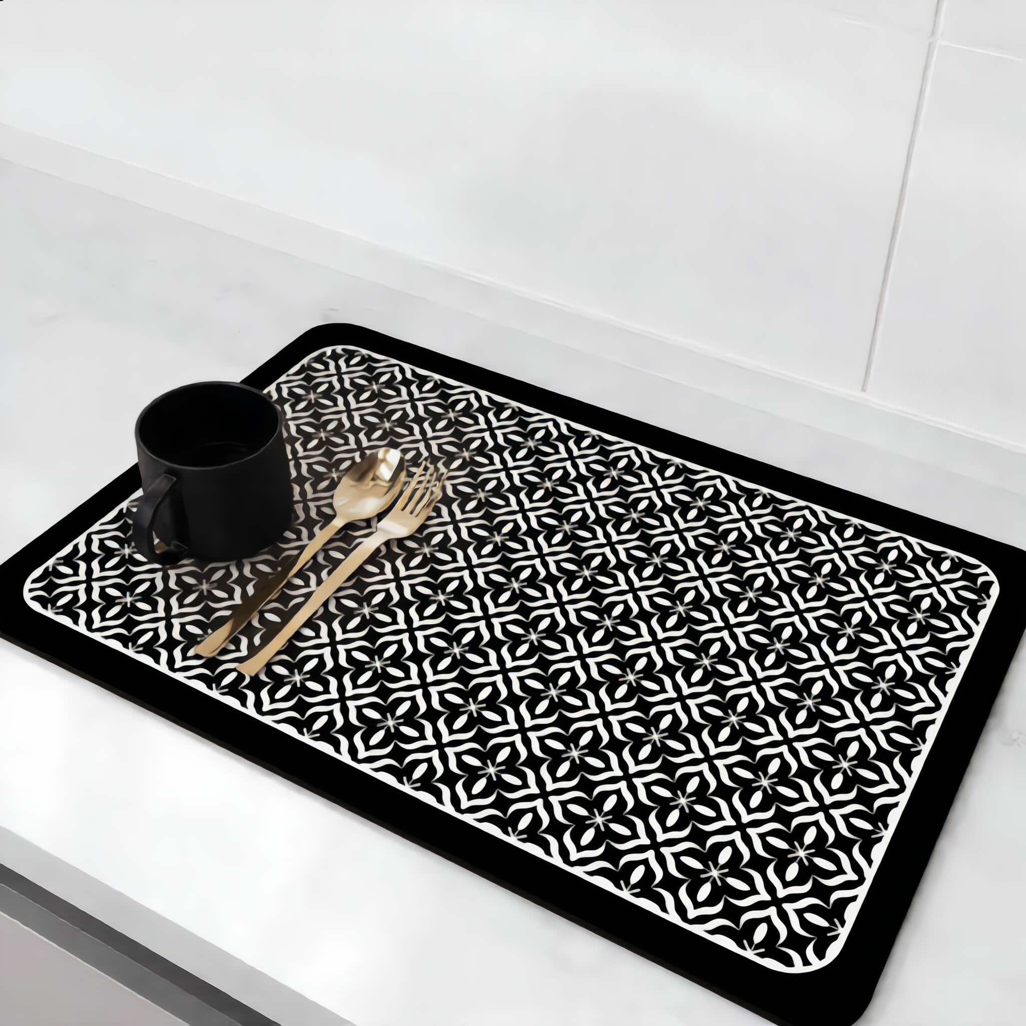 Absorbent Dish Drying Mat Silicone Quick-Drying Kitchen Countertop Protector Elegant Design | ribuella