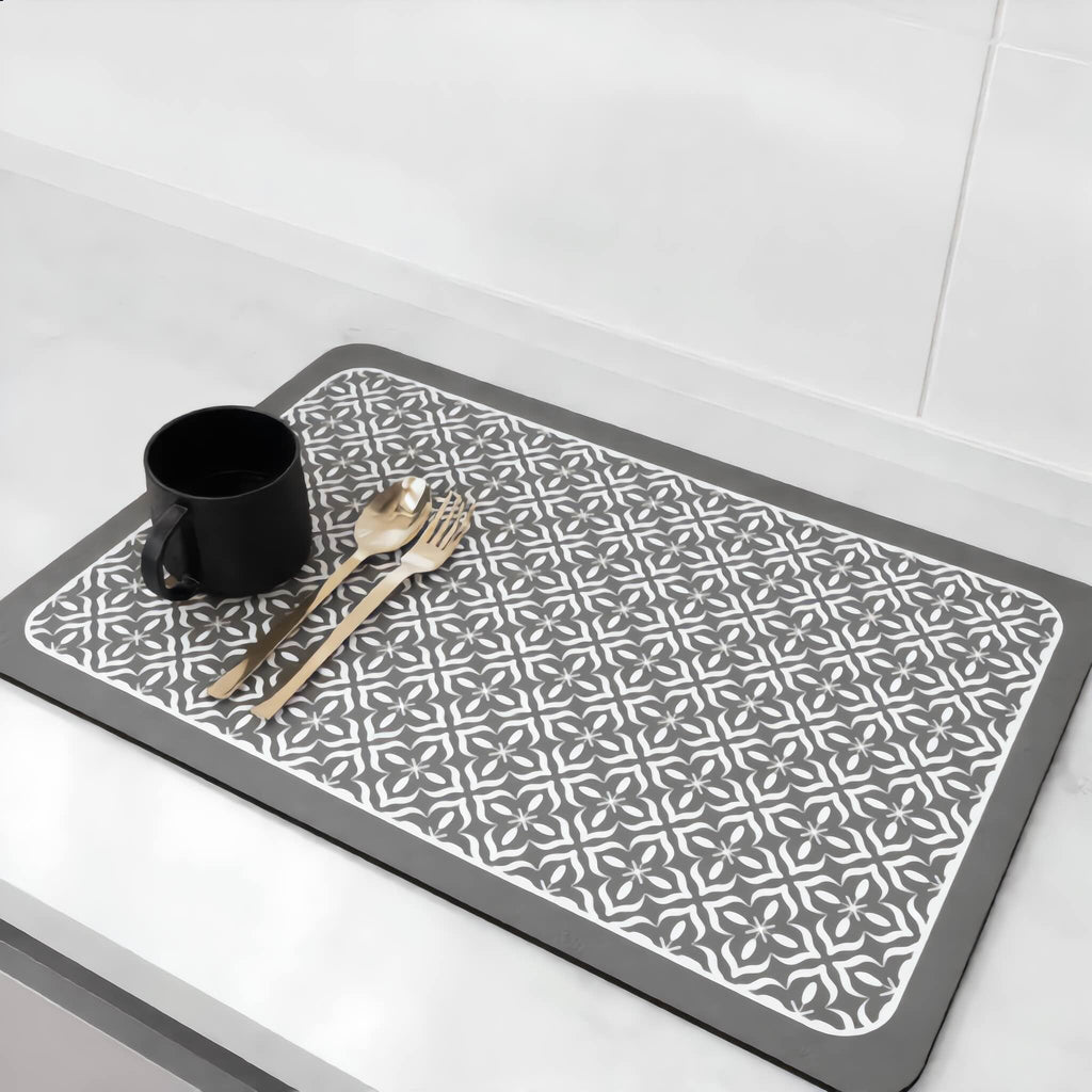 Absorbent Dish Drying Mat Silicone Quick-Drying Kitchen Countertop Protector Elegant Design | ribuella