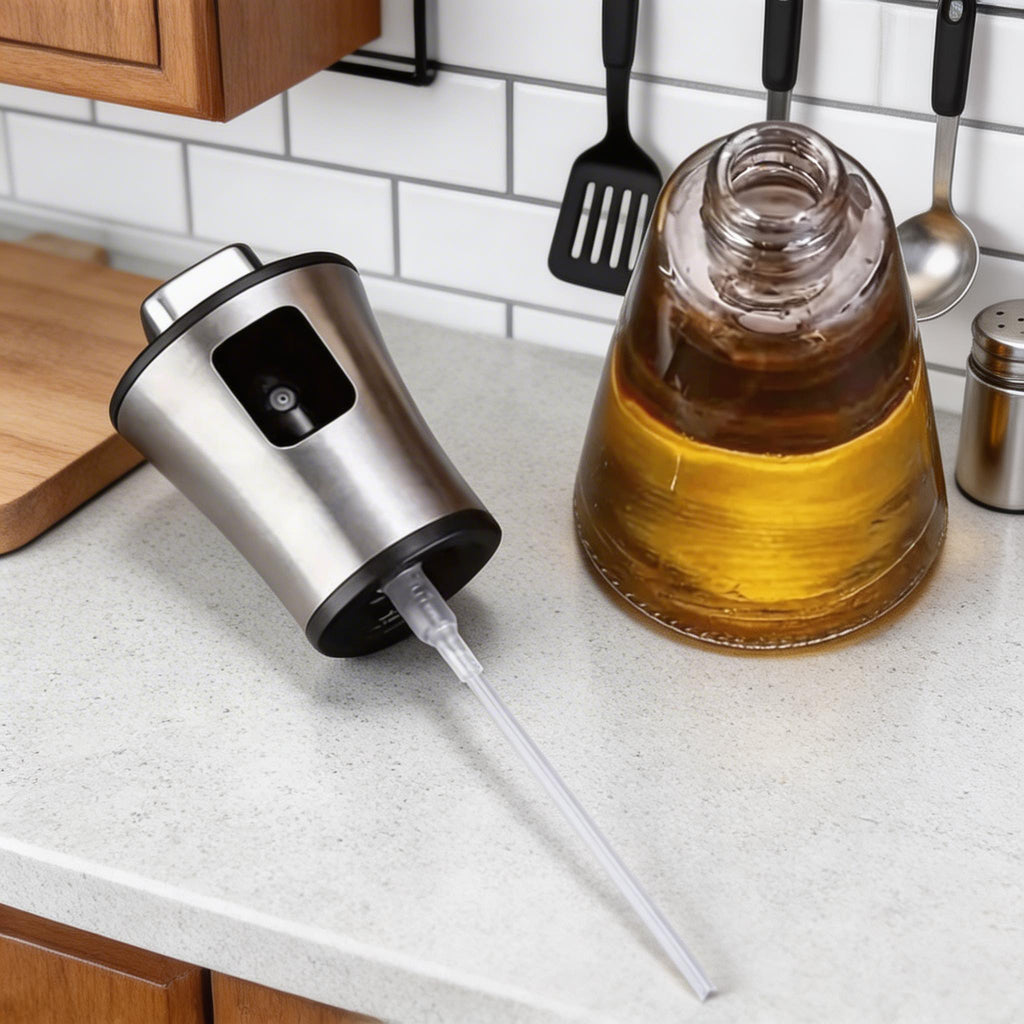 Modern Stainless Steel Olive Oil Spray Bottle with Fine Mist Nozzle for Precise Oil Application | ribuella