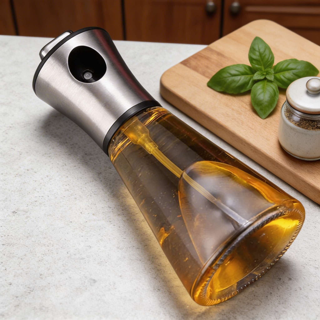 Modern Stainless Steel Olive Oil Spray Bottle with Fine Mist Nozzle for Precise Oil Application | ribuella