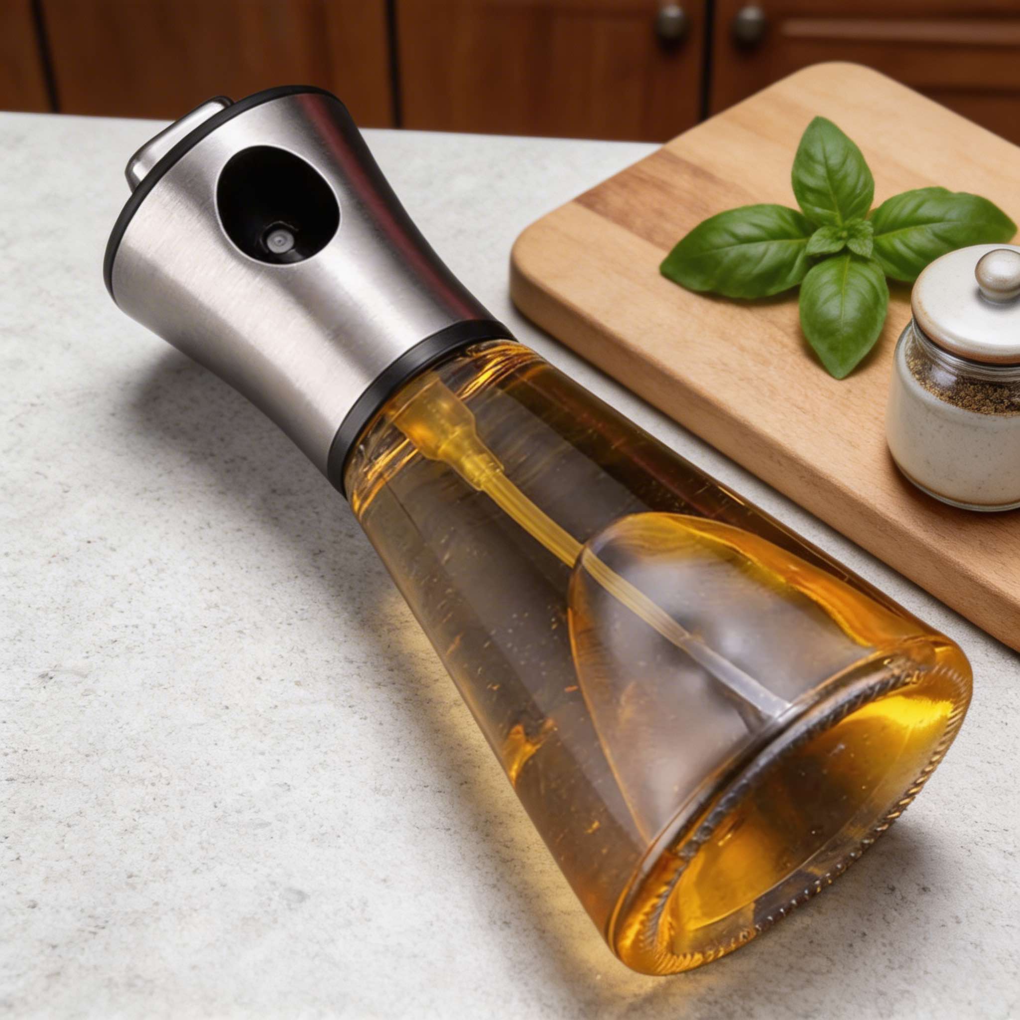 Modern Stainless Steel Olive Oil Spray Bottle with Fine Mist Nozzle for Precise Oil Application | ribuella