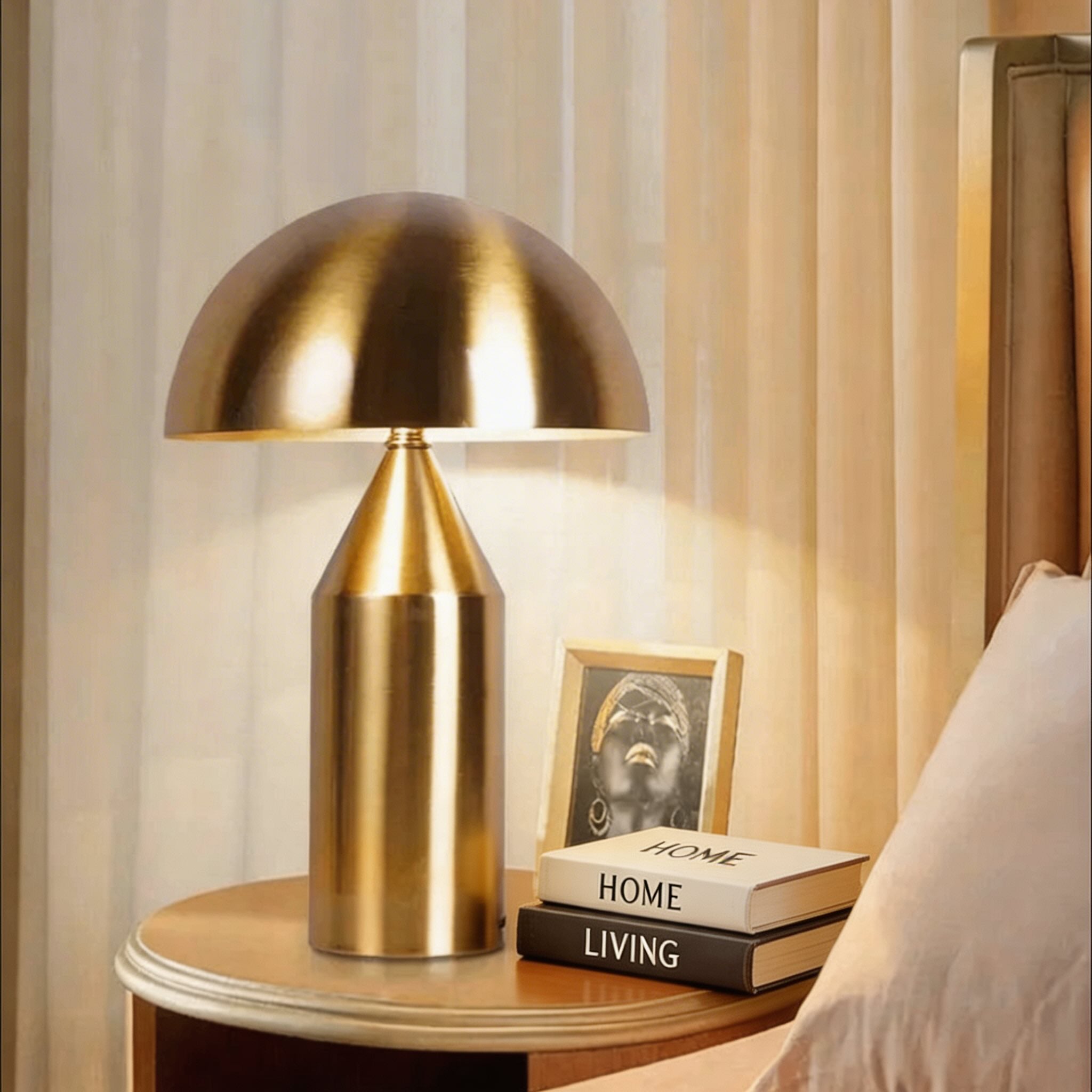 Modern Desk Lamp Adjustable Metal Base Mushroom Shade LED Light for Bedroom or Bedside Use | ribuella