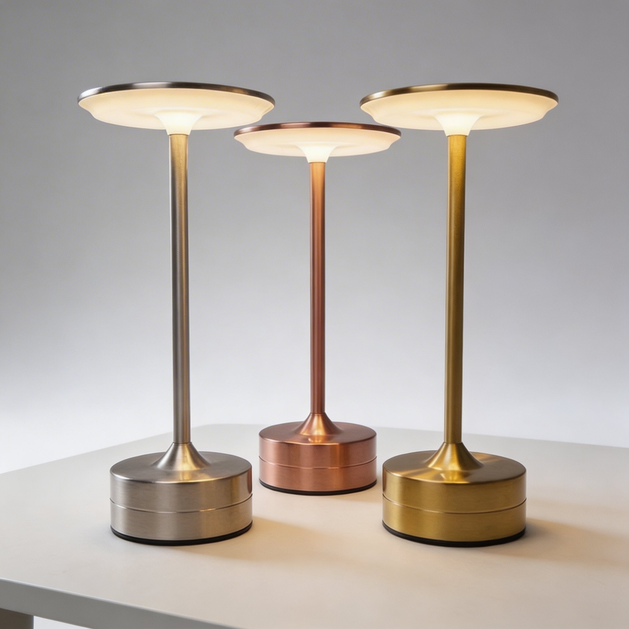 Moderní bezdrátová stolní LED lampa s nastavitelným jasem, kovovým a akrylátovým designem a USB nabíjením | ribuella