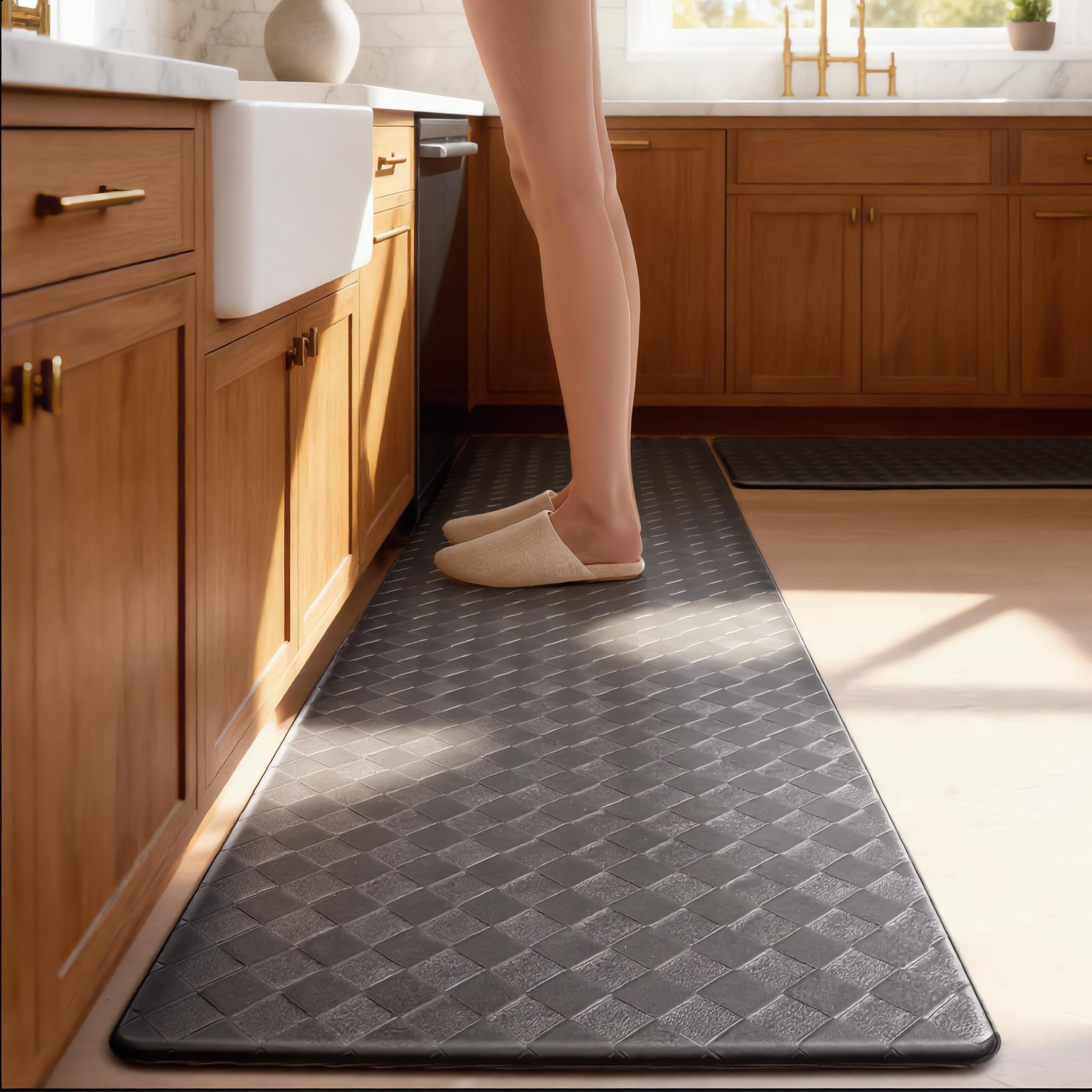 Modern Anti-Fatigue Kitchen Mat Non-Slip Waterproof PVC Cushioned Support for Comfort in High-Traffic Areas | ribuella
