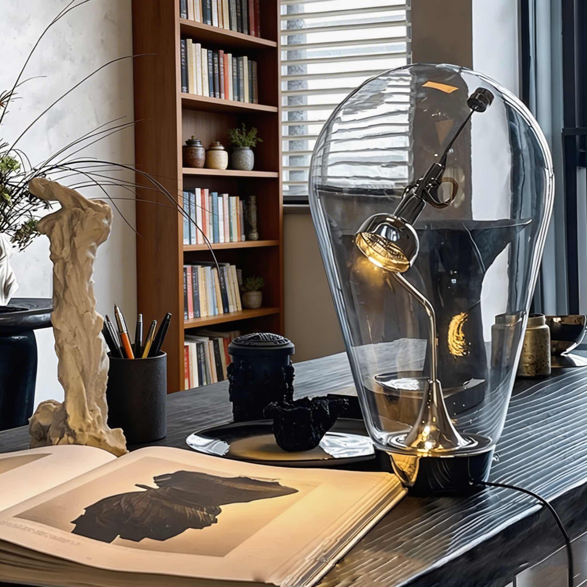 Moderne Schreibtischleuchte aus Glas mit einstellbarer Helligkeit, Touch-Dimmung, Eisenfuß und LED-Leuchtmittel inklusive | ribuella