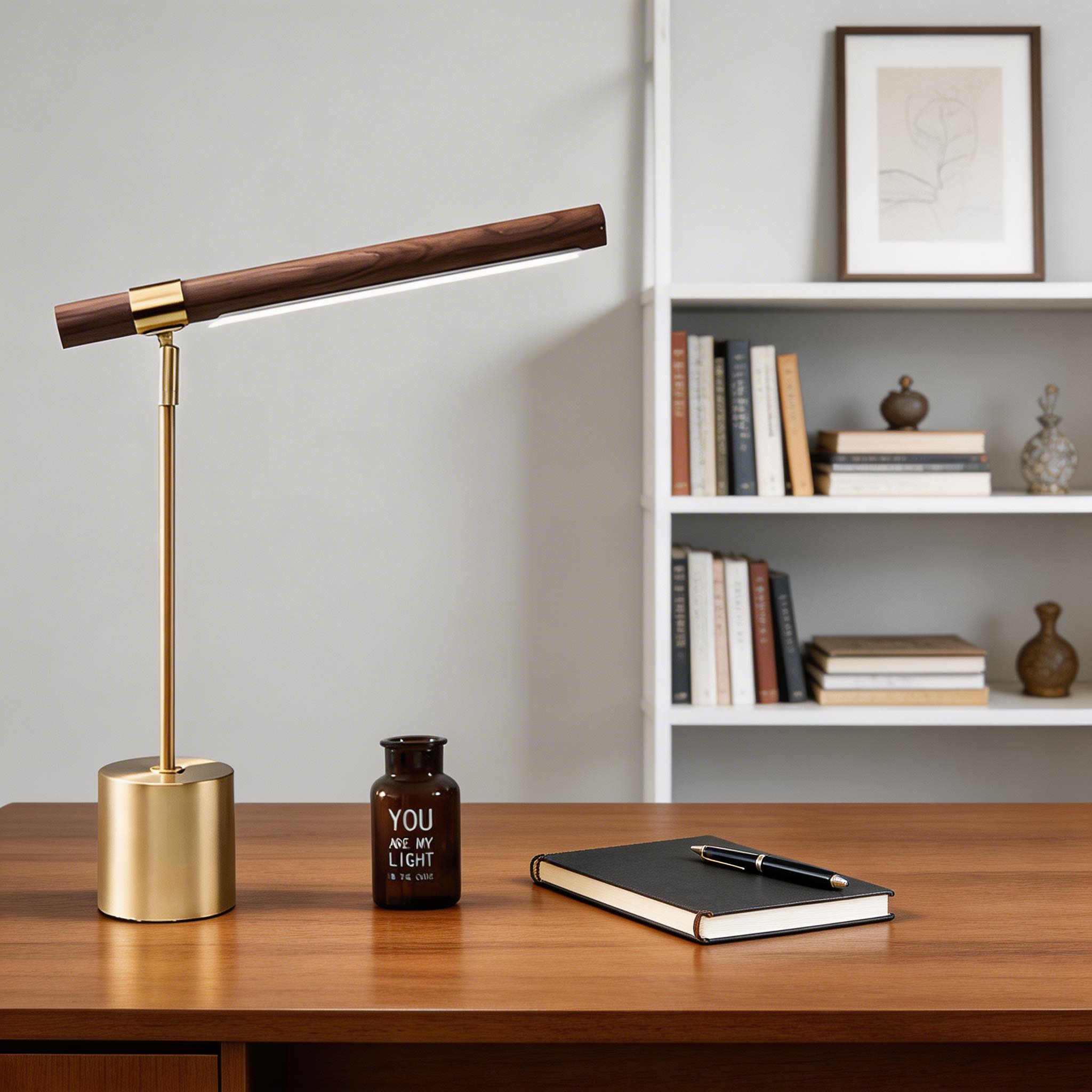 Moderne LED-Schreibtischlampe mit einstellbarer Farbtemperatur, aus Holz und Messing, USB-betrieben, für Homeoffice und Büro | ribuella