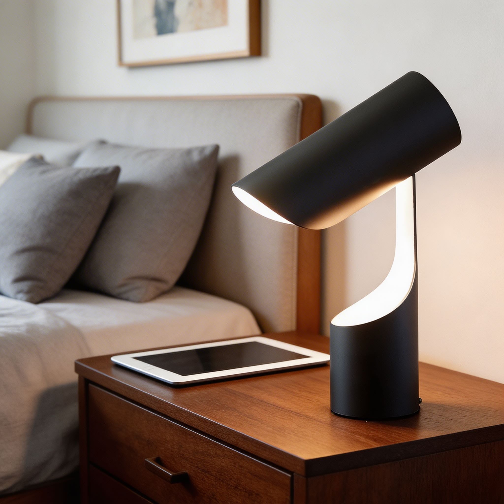Moderní nastavitelná stolní lampa s kovovou konstrukcí v černé úpravě, energeticky úsporné LED osvětlení pro domácí kancelář | ribuella