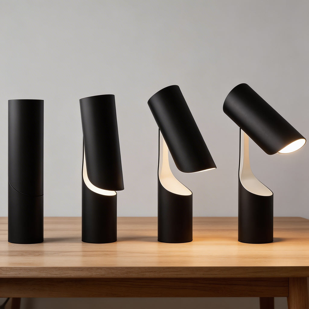 Moderní nastavitelná stolní lampa s kovovou konstrukcí v černé úpravě, energeticky úsporné LED osvětlení pro domácí kancelář | ribuella