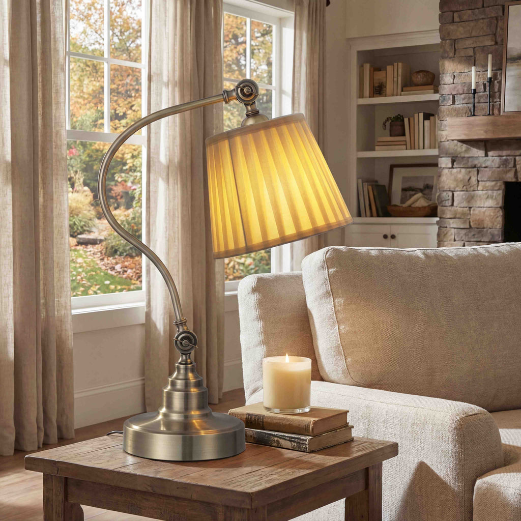 Industrial Desk Lamp Adjustable Iron Frame with Linen Shade and Multiple Light Directions | ribuella