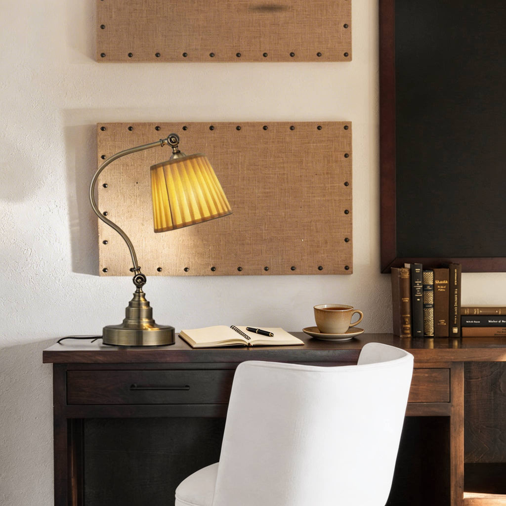 Industrial Desk Lamp Adjustable Iron Frame with Linen Shade and Multiple Light Directions | ribuella