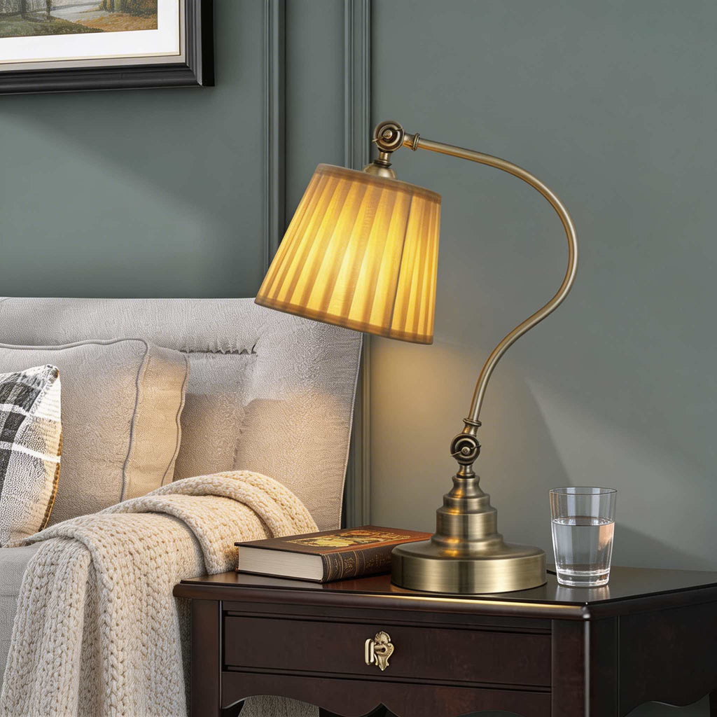Industrial Desk Lamp Adjustable Iron Frame with Linen Shade and Multiple Light Directions | ribuella