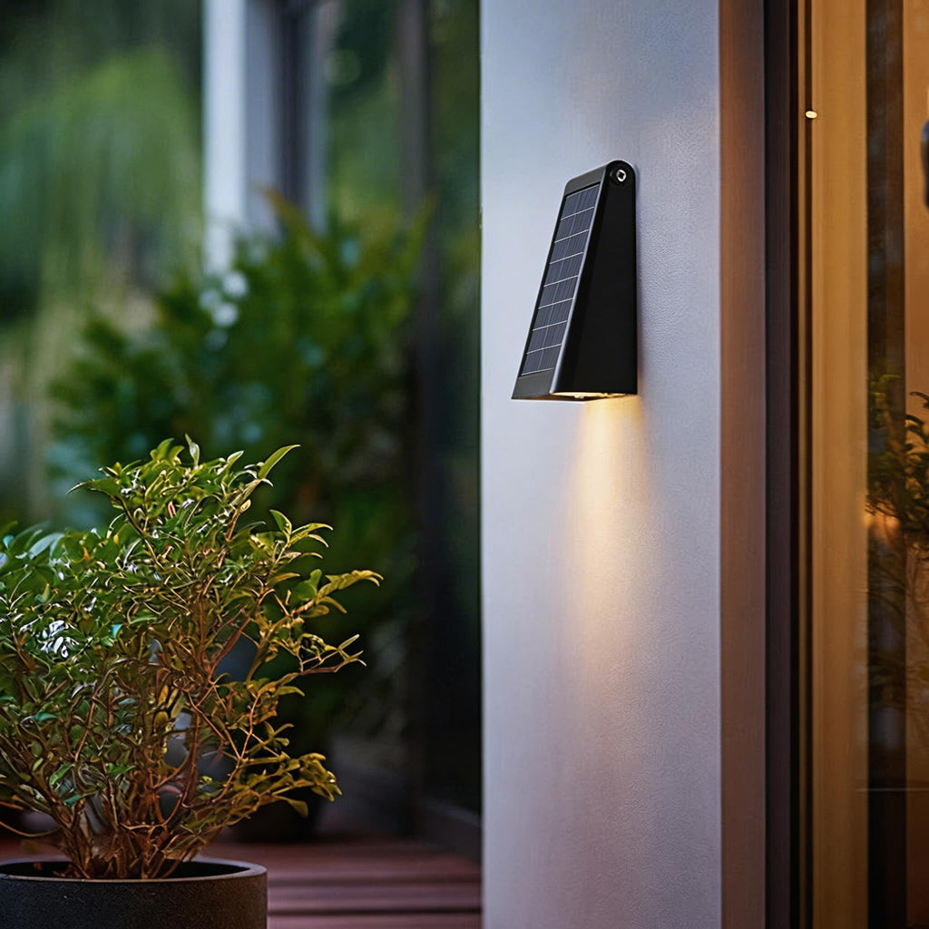 Modern Outdoor Wall Light Solar Powered Adjustable LED Black Waterproof Sconce | ribuella