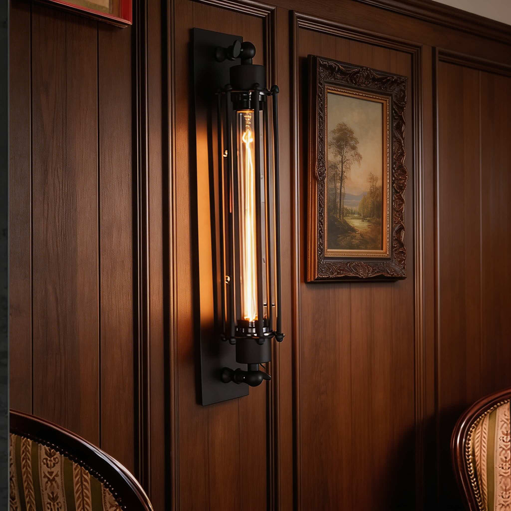 Industrial Wall Sconce Wall Mounted Black Iron LED Compatible Warm White Lighting | ribuella