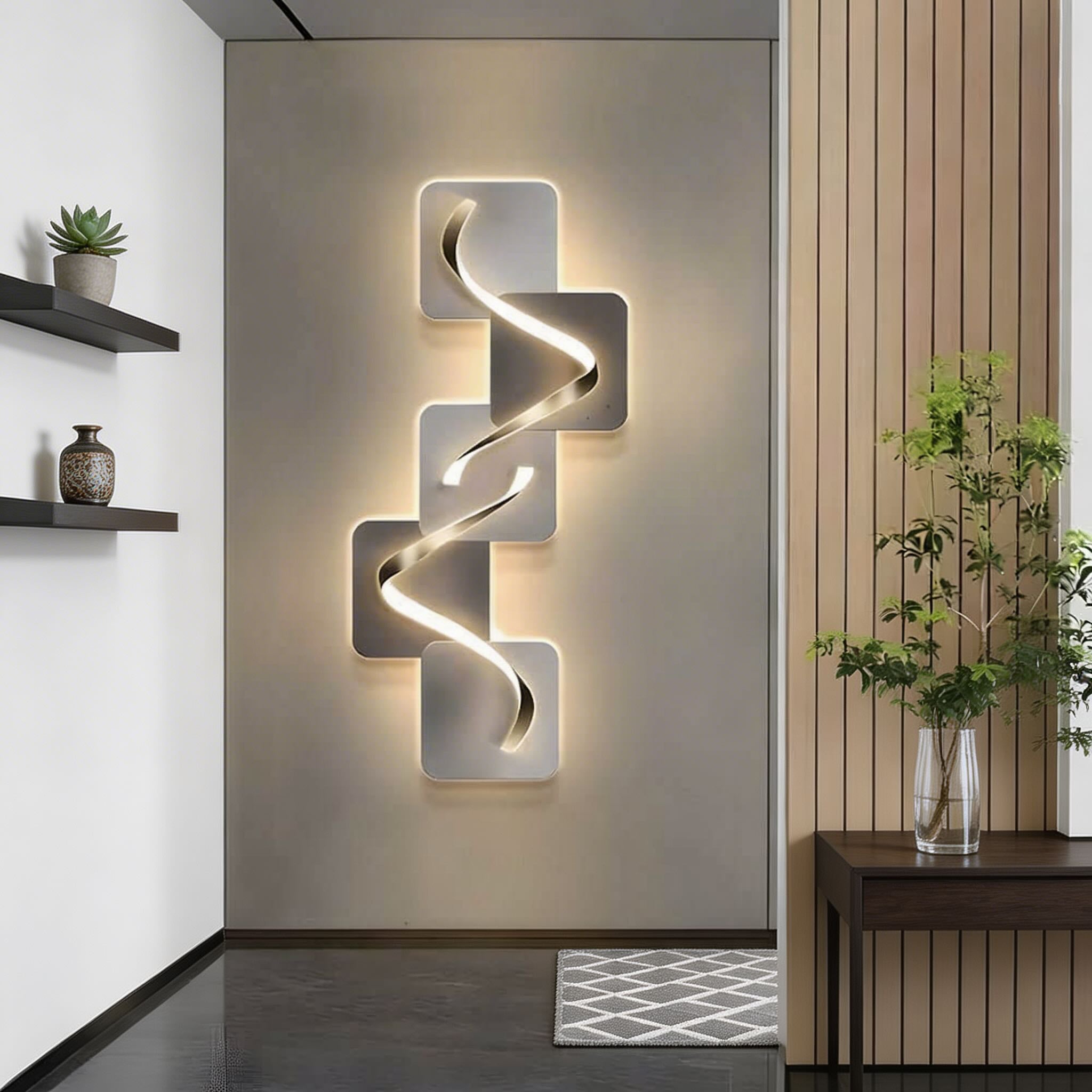 Modern Geometric LED Wall Light Wall Mounted MDF Base for Ambient Indoor Lighting | ribuella
