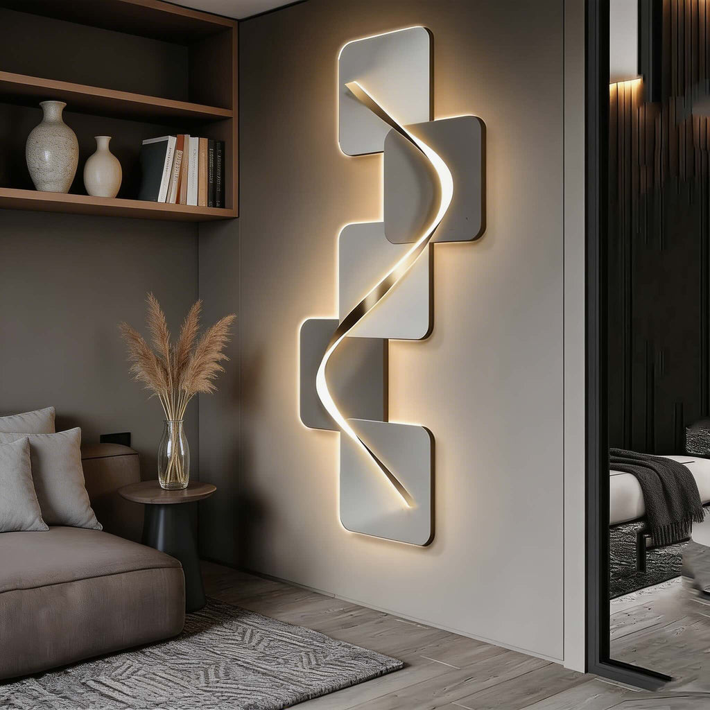 Modern Geometric LED Wall Light Wall Mounted MDF Base for Ambient Indoor Lighting | ribuella