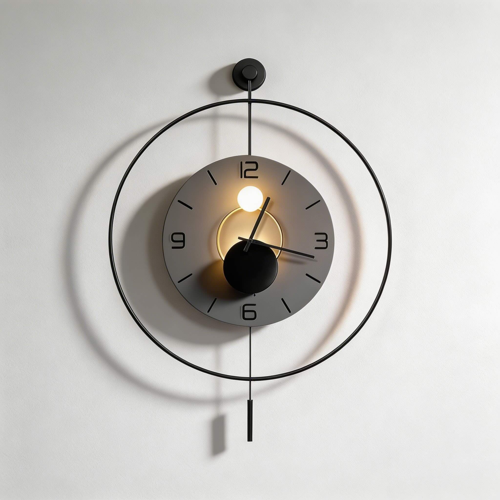 Horloge murale moderne ronde en aluminium noir avec rétroéclairage LED dissimulé, à piles | ribuella