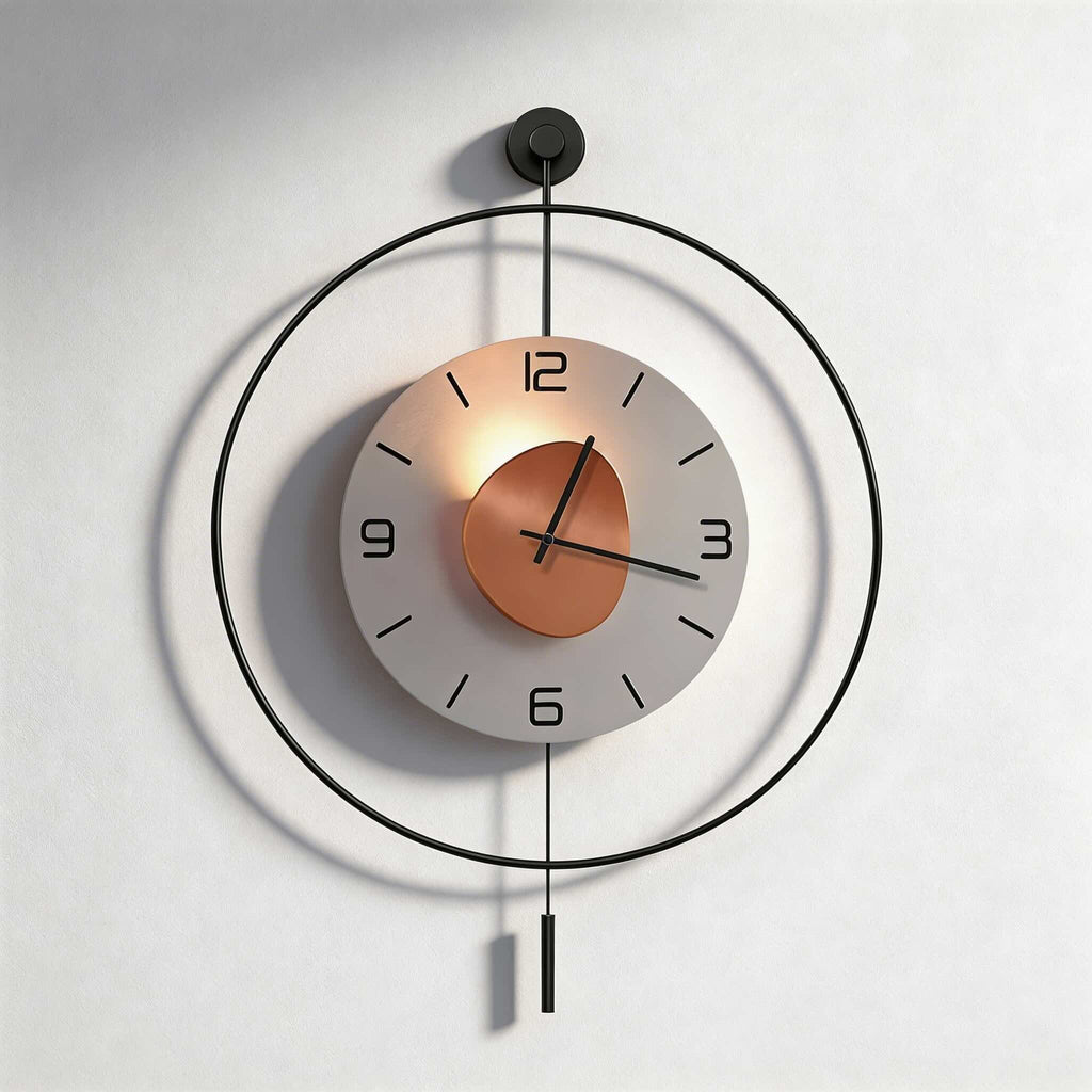 Horloge murale moderne ronde en aluminium noir avec rétroéclairage LED dissimulé, à piles | ribuella