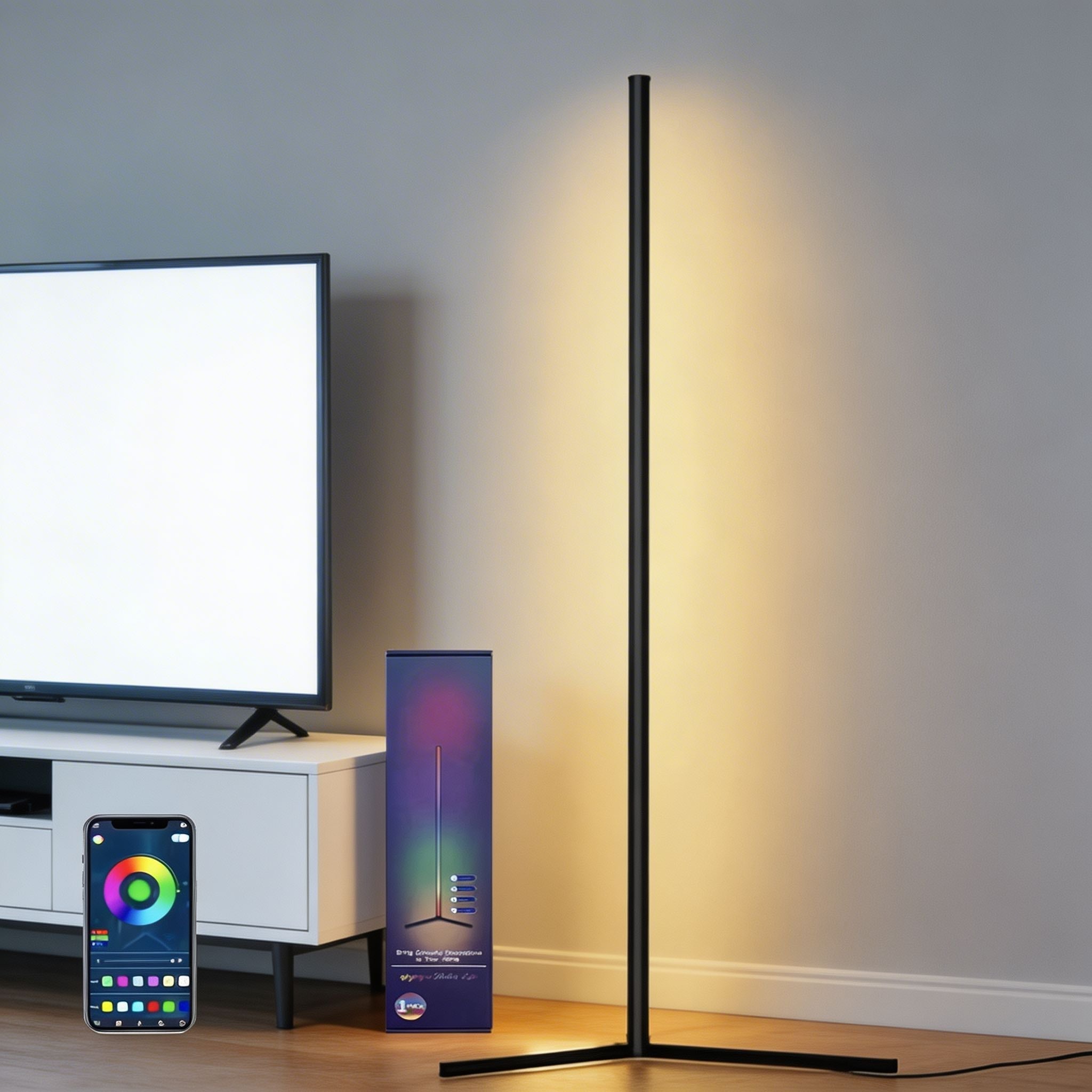 Modern Multicolor Floor Lamp Adjustable Metal LED Smart Control with 16 Million Colors for Ambient Lighting | ribuella
