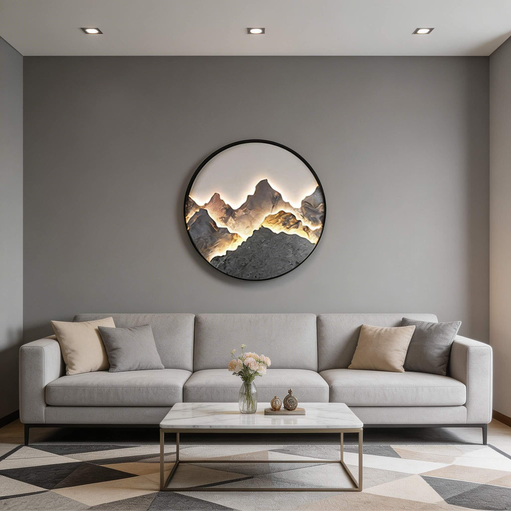Modern Mountain LED Wall Light Wall Mounted Aluminum Frame Rock Finish Ambient Illumination 3000K Warm White | ribuella