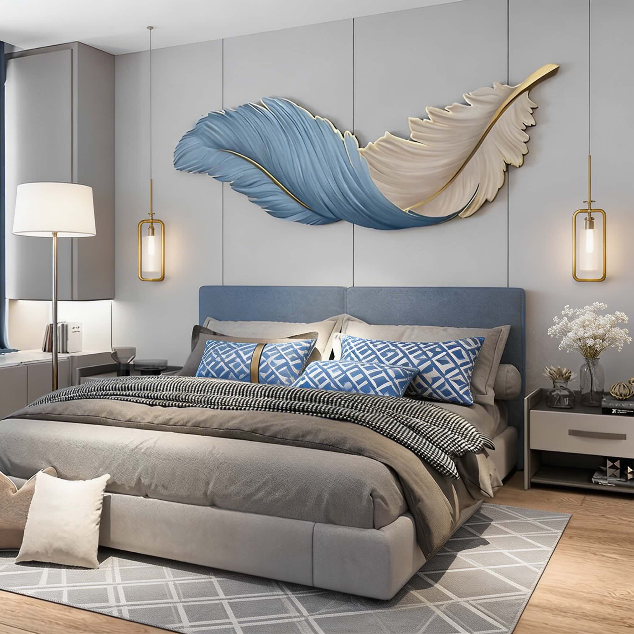 Applique murale moderne en forme de plume, alimentée par USB, avec bras réglable, LED et trois options de couleur | ribuella