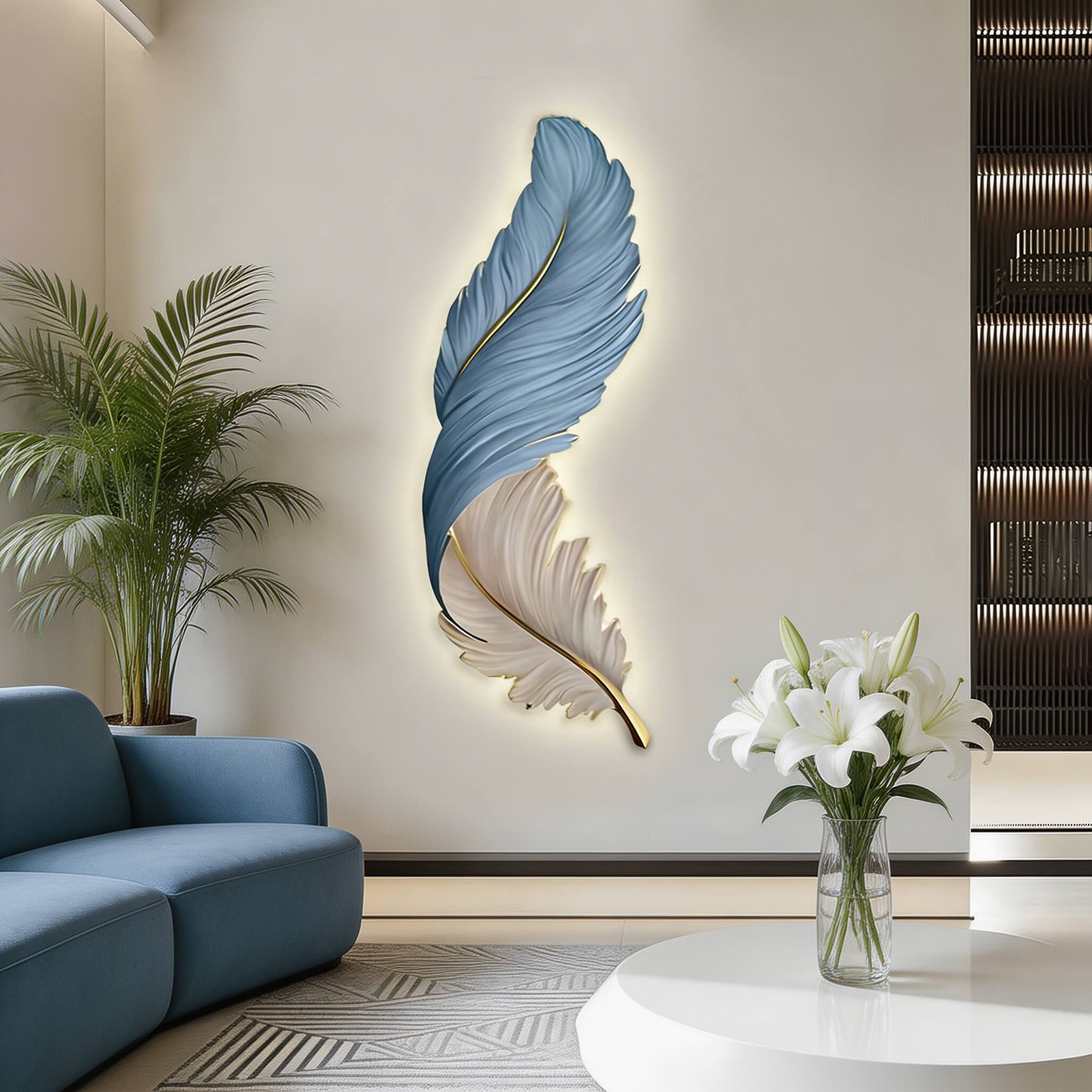 Applique murale moderne en forme de plume, alimentée par USB, avec bras réglable, LED et trois options de couleur | ribuella