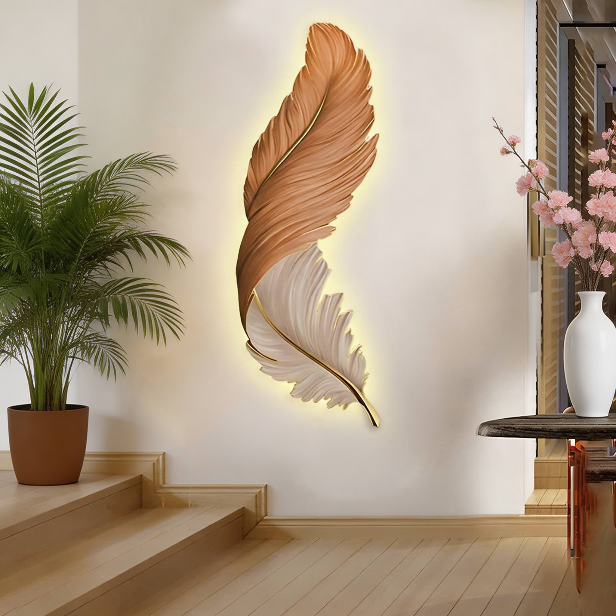 Applique murale moderne en forme de plume, alimentée par USB, avec bras réglable, LED et trois options de couleur | ribuella