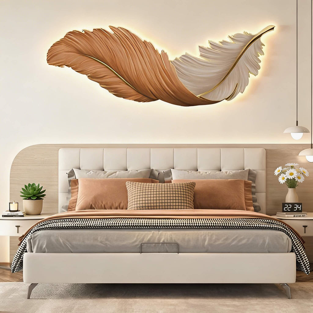 Applique murale moderne en forme de plume, alimentée par USB, avec bras réglable, LED et trois options de couleur | ribuella