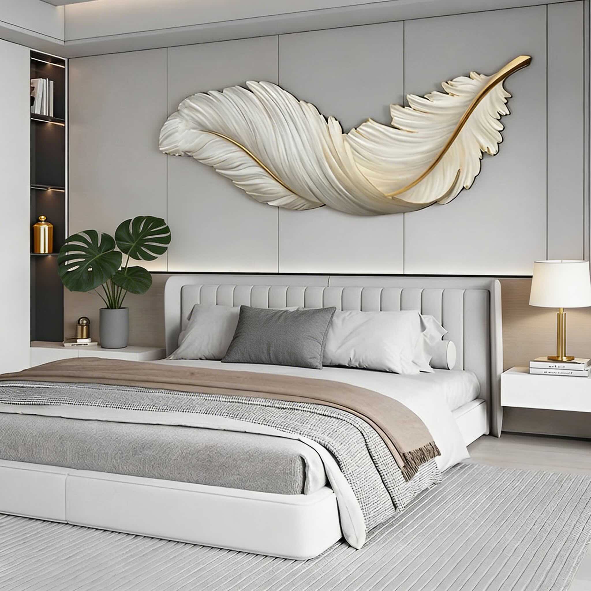 Applique murale moderne en forme de plume, alimentée par USB, avec bras réglable, LED et trois options de couleur | ribuella