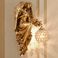 European Angel Wall Sconce Wall Light Resin Wall Mounted Crystal Glass Shade E26 LED Compatible | ribuella