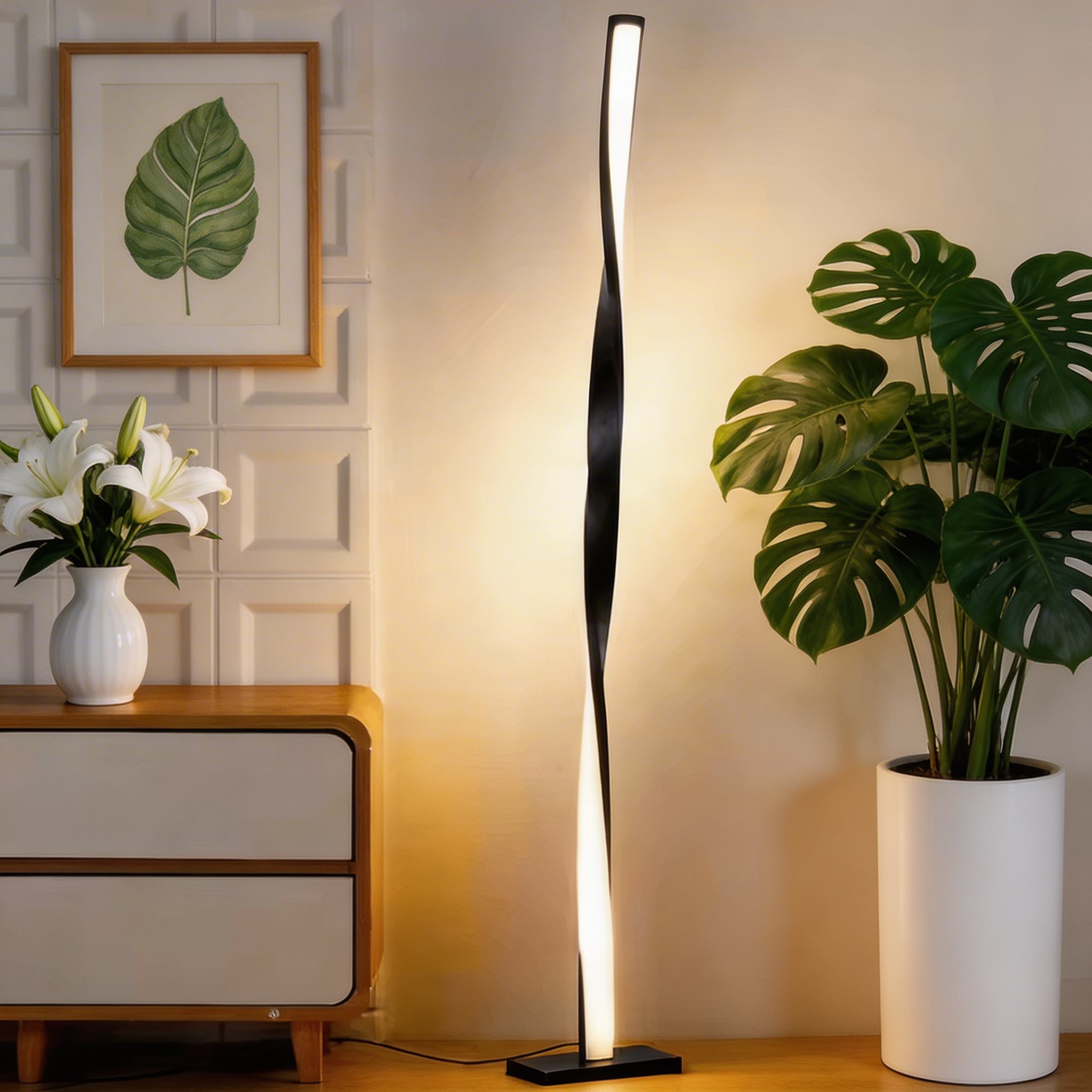Moderní stojací lampa s nastavitelným stmívatelným LED světlem, kovová, do obývacího pokoje, ložnice nebo kanceláře | ribuella