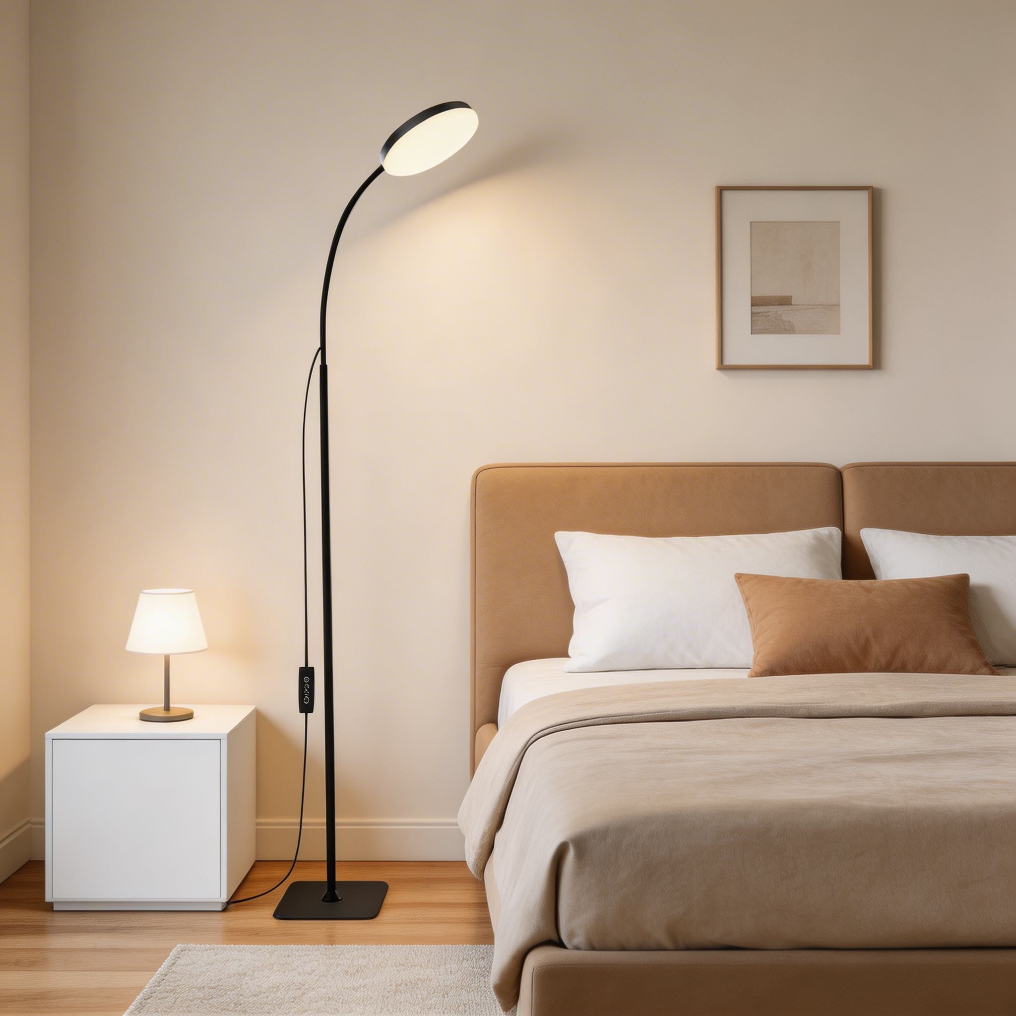Modern Black Floor Lamp Adjustable Gooseneck LED Reading Light with Three Color Temperatures for Living Room Office | ribuella