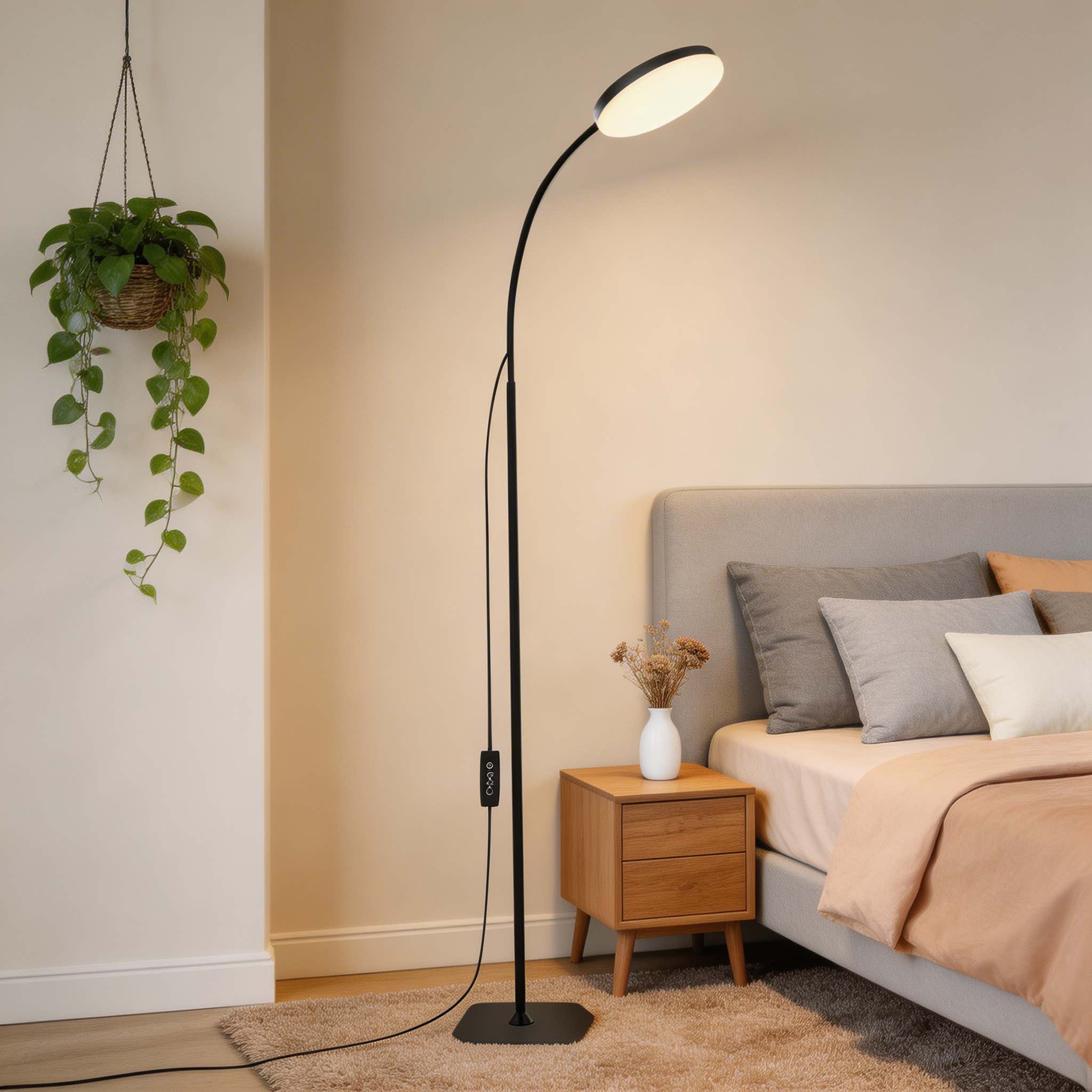 Modern Black Floor Lamp Adjustable Gooseneck LED Reading Light with Three Color Temperatures for Living Room Office | ribuella