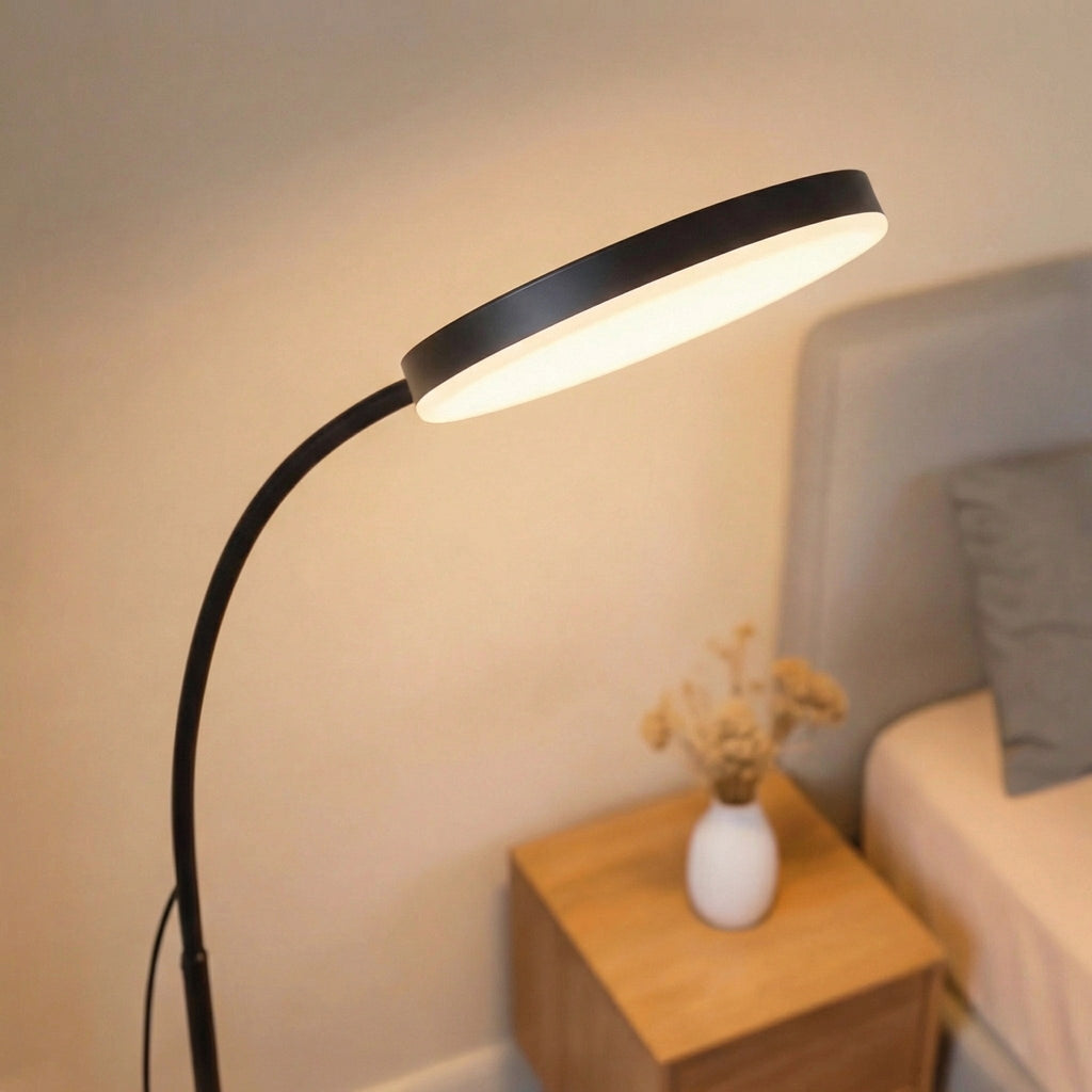 Modern Black Floor Lamp Adjustable Gooseneck LED Reading Light with Three Color Temperatures for Living Room Office | ribuella