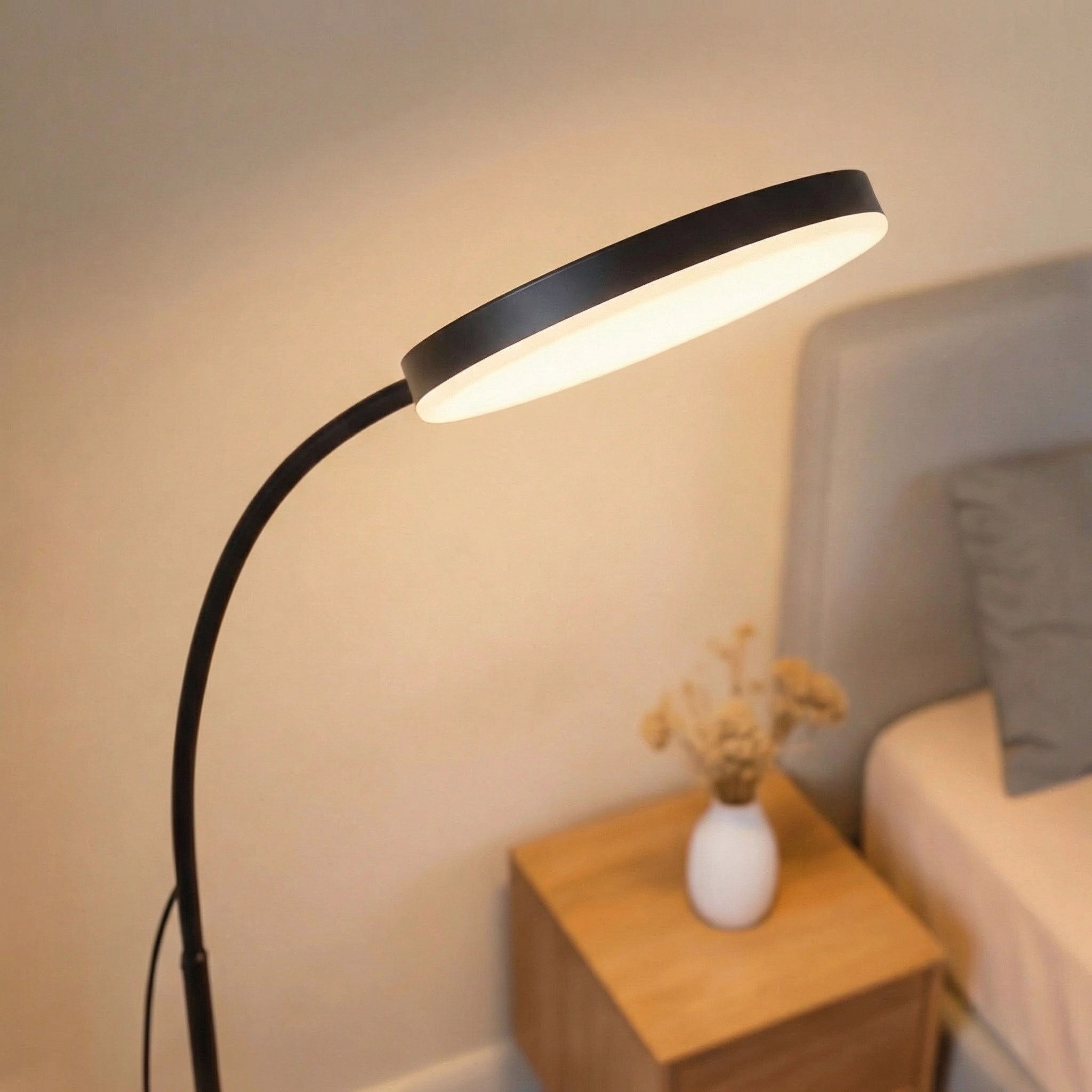 Modern Black Floor Lamp Adjustable Gooseneck LED Reading Light with Three Color Temperatures for Living Room Office | ribuella