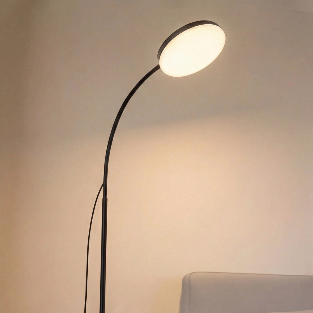 Modern Black Floor Lamp Adjustable Gooseneck LED Reading Light with Three Color Temperatures for Living Room Office | ribuella