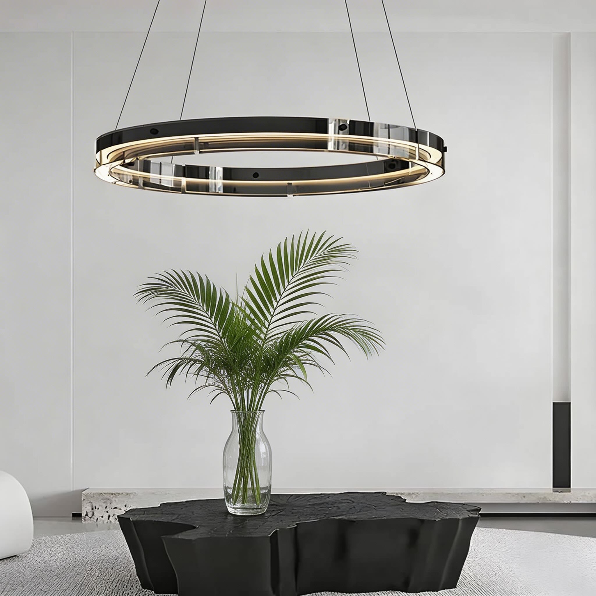 Luminaire suspendu LED moderne noir à hauteur réglable avec abat-jour en verre pour salle à manger | ribuella