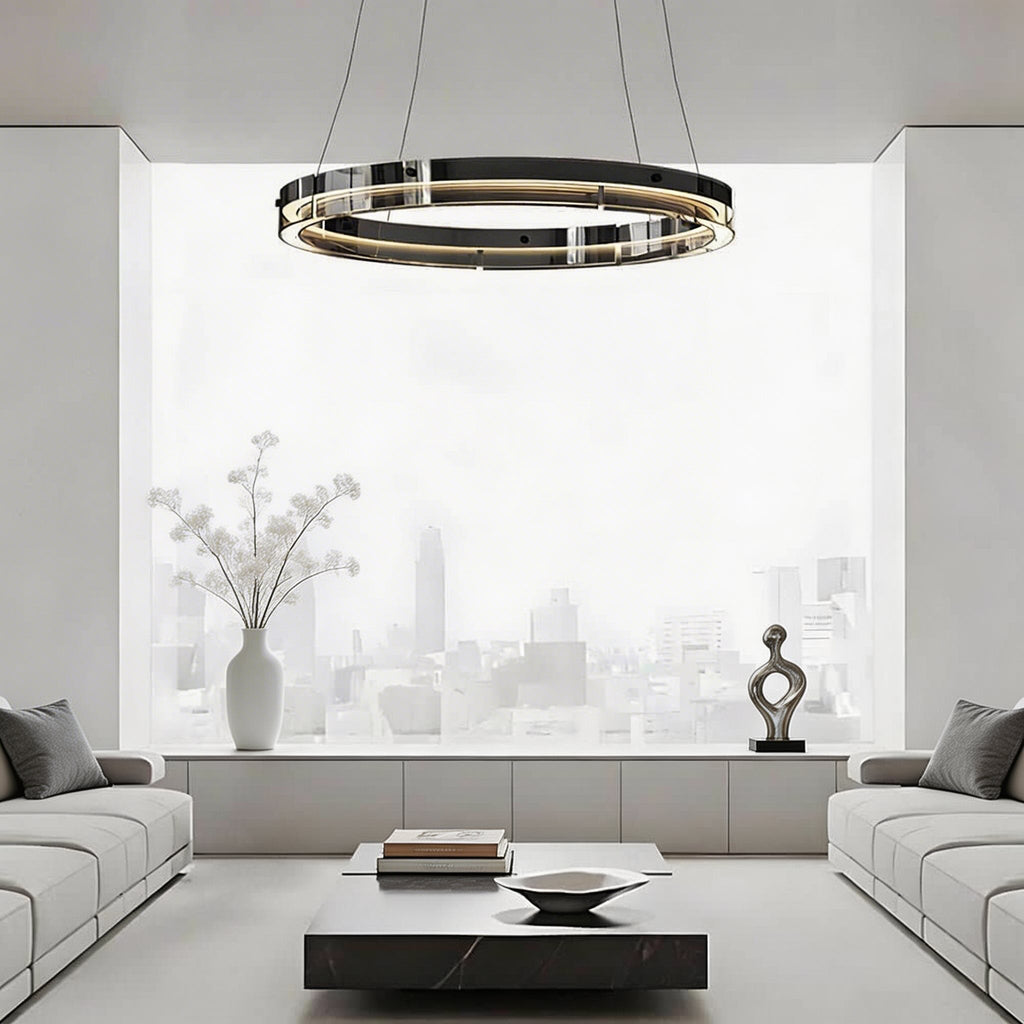 Luminaire suspendu LED moderne noir à hauteur réglable avec abat-jour en verre pour salle à manger | ribuella