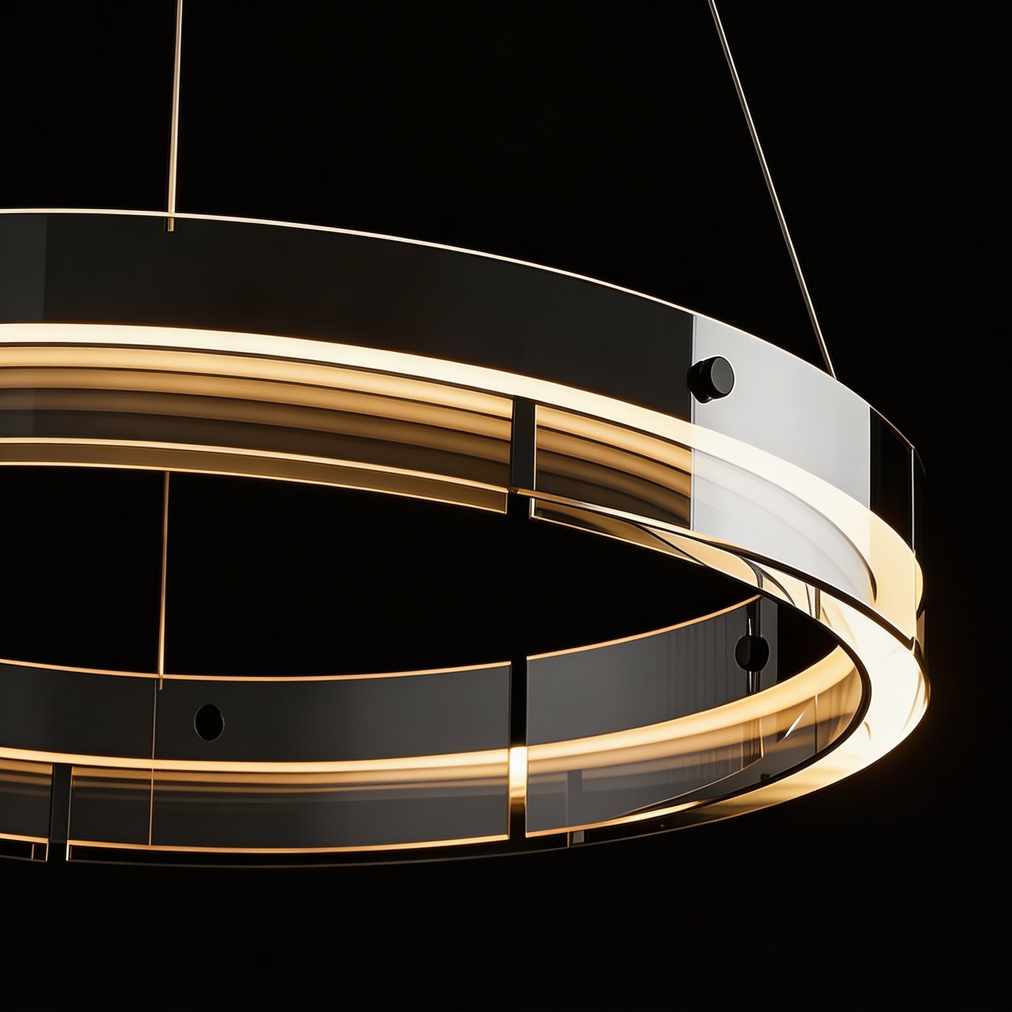 Luminaire suspendu LED moderne noir à hauteur réglable avec abat-jour en verre pour salle à manger | ribuella