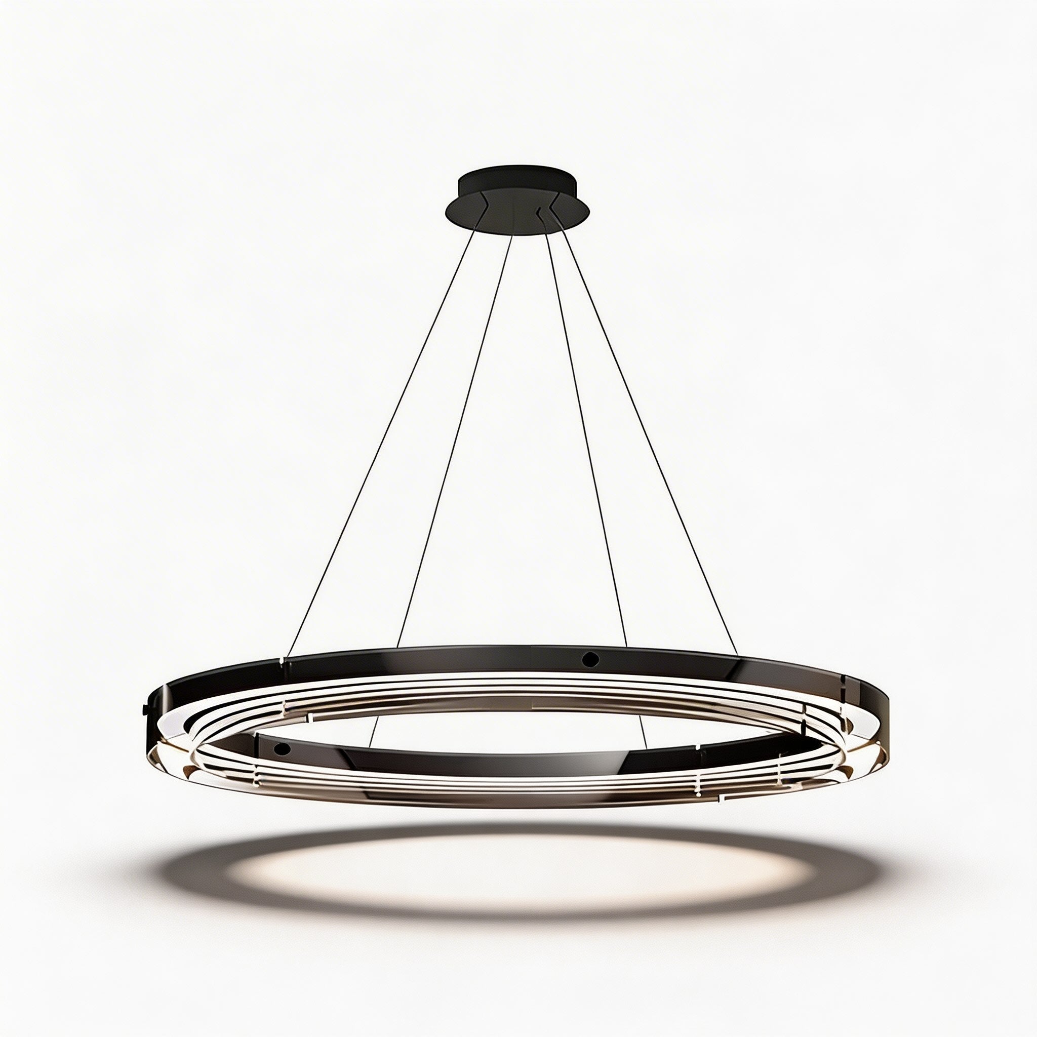 Luminaire suspendu LED moderne noir à hauteur réglable avec abat-jour en verre pour salle à manger | ribuella