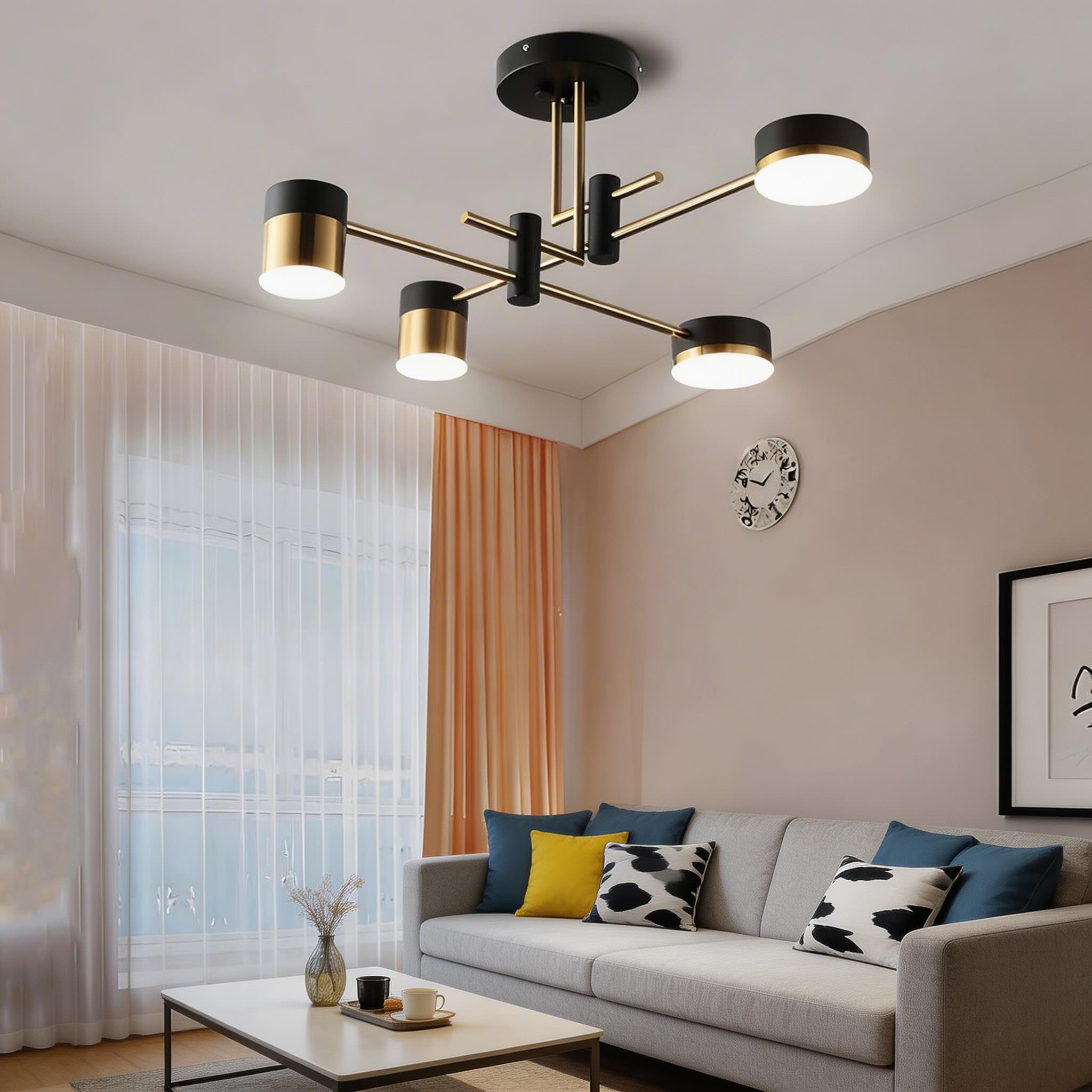 Moderne Sputnik-Deckenleuchte, verstellbar, LED, dimmbar, Eisen und Acryl, Optionen mit 4, 6 oder 8 Leuchten | ribuella